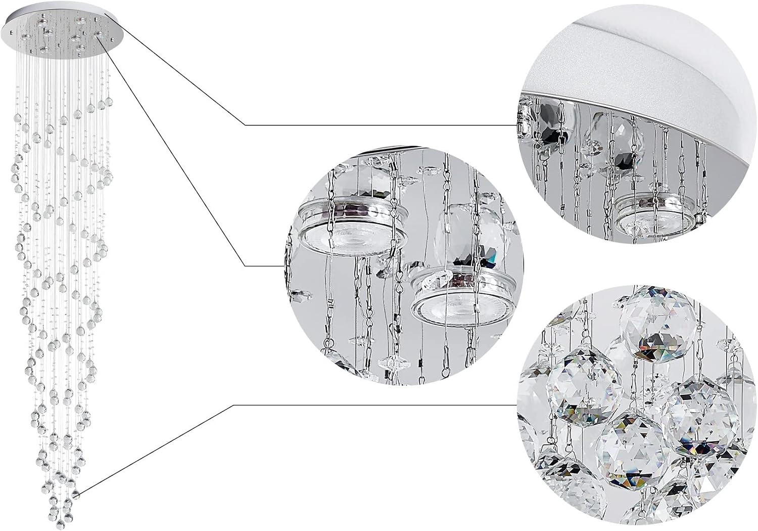 Saint Mossi Modern K9 Crystal Raindrop Chandelier Lighting, Modern Crystal Light Fixture, K9 Crystal Chandeliers, Double Swirl 6 GU10 Bulbs Required