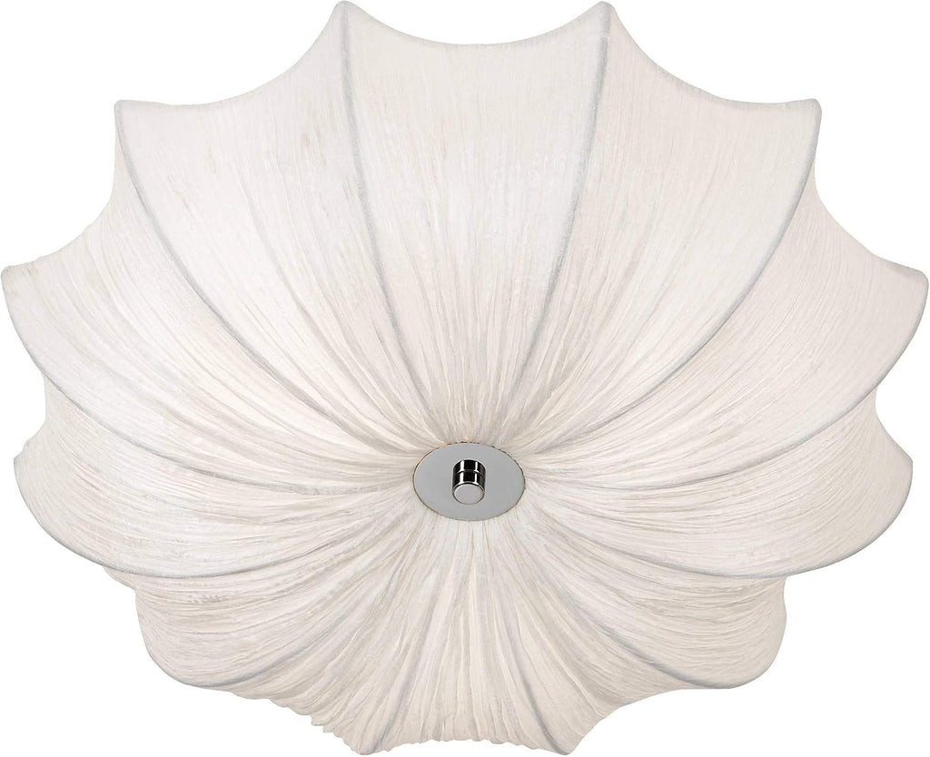 Possini Euro Design Planetarium Modern Close to Ceiling Light Flush Mount Fixture 21' Wide Chrome White Fabric Scalloped Bowl Shade for Bedroom Hallway Living Room Dining Room Bathroom Kitchen