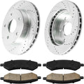 KAC Front Brake Rotors and Ceramic Brake Pads Set for Raider 2006-2009, Dakota 2011, Dakota 2005-2010 Drilled and Slotted Disc Brake Rotor Replace 53025+D1084