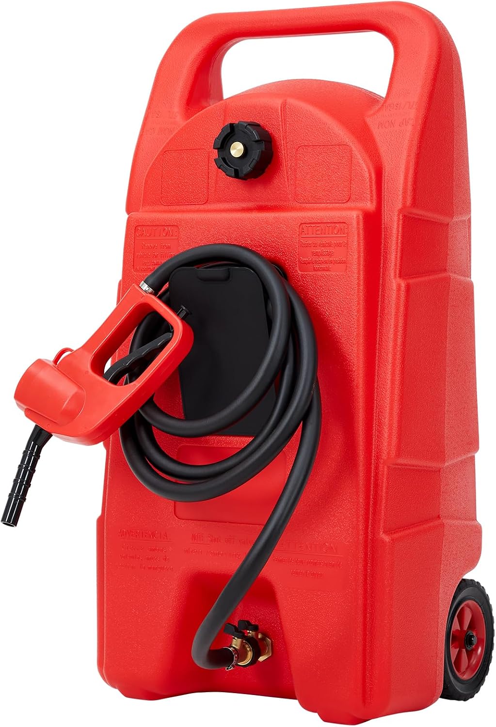 Upgraded 15 Gallon Gas Tank, Heavy-Duty Fuel Can with Manual Transfer Pump & 10FT Hose, Portable Gas Can with Casters, Leak-Proof Gas Container for Lawn Mowers, Tractor, Boat, Snow Blow