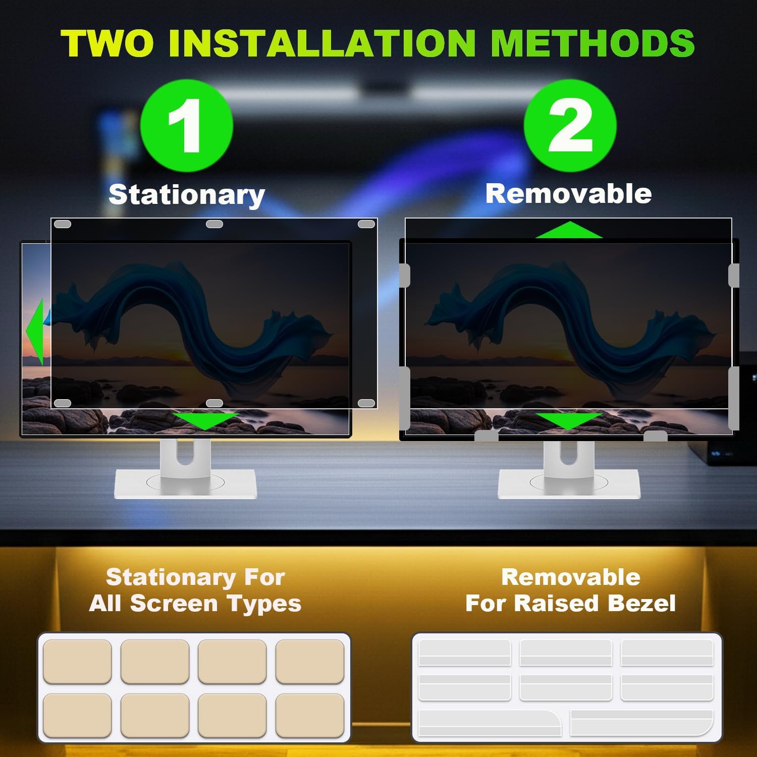 2 Pack Privacy Screen for 32 Inch 16:9 (70.8x39.8cm) Computer Monitor - Blue Light Filter & Anti-Glare, Removable Screen Privacy Shield | PC Protector Film for Flat and Curved Screens