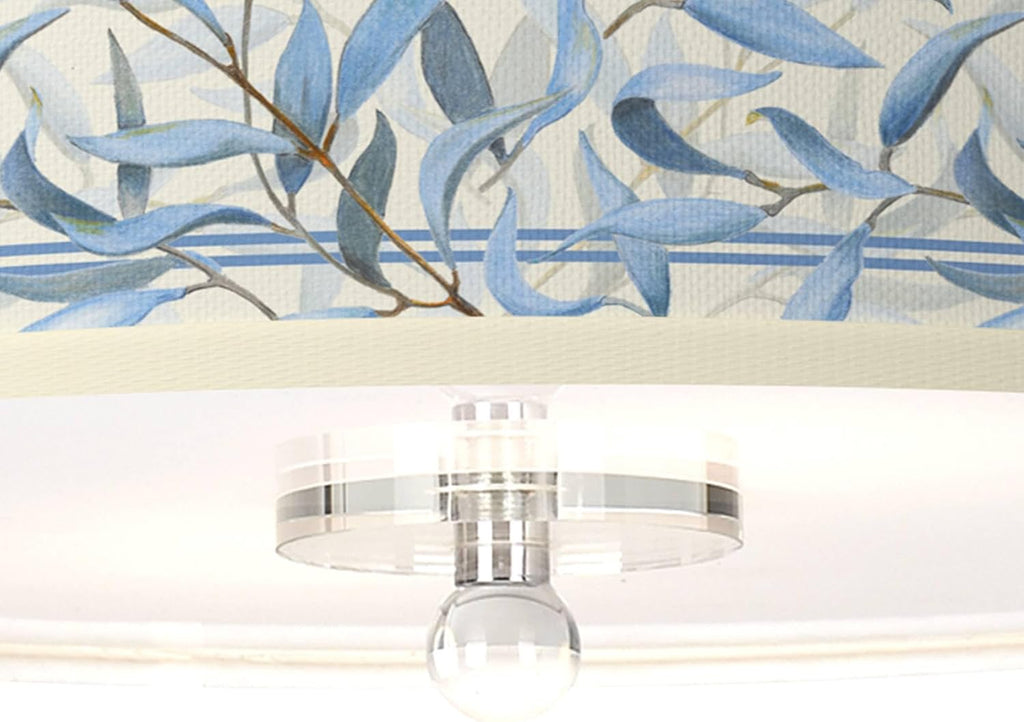 Giclee Gallery 16' Farmhouse Rustic Country Mission Semi Flush-Mount Ceiling Light Fixture Kitchen Foyer Hallway Drum Round Amity Shade Blue White Chrome Finish Crystal Bedroom Bathroom Entryway
