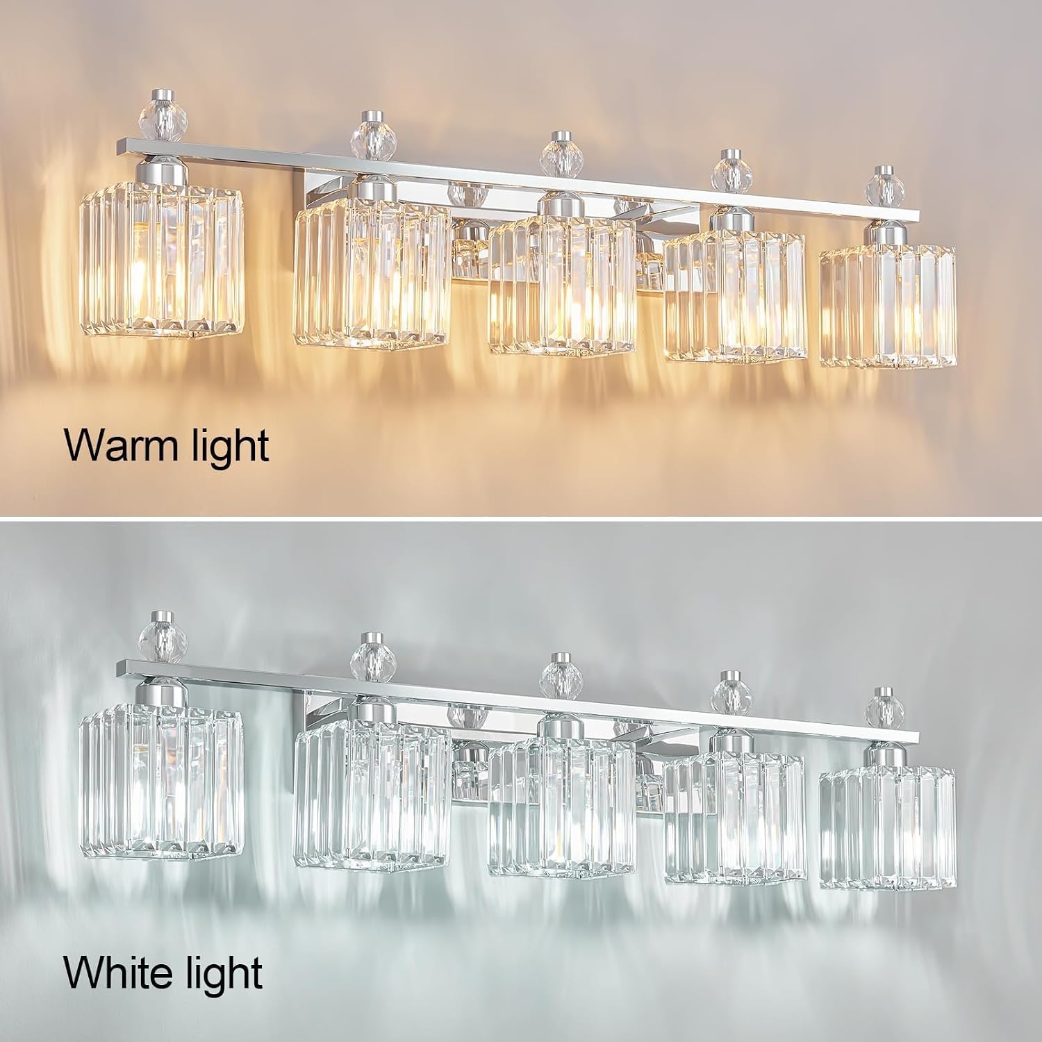 Vanity Lights 5-Light Modern Crystal Vanity Light Chrome Bathroom Light Fixtures Over Mirror Crystal Bathroom Vanity Lighting Fixtures