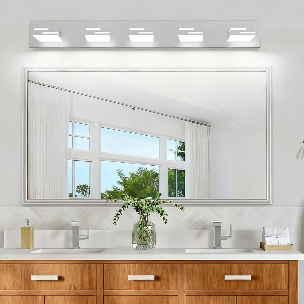 LED Modern Bathroom Vanity Light Fixtures, Dimmable Chrome Vanity Lights for Bathroom Lighting Fixtures Over Mirror, with 360° Rotatable Heads 5-Light 36-inch (Cool White 6000K)