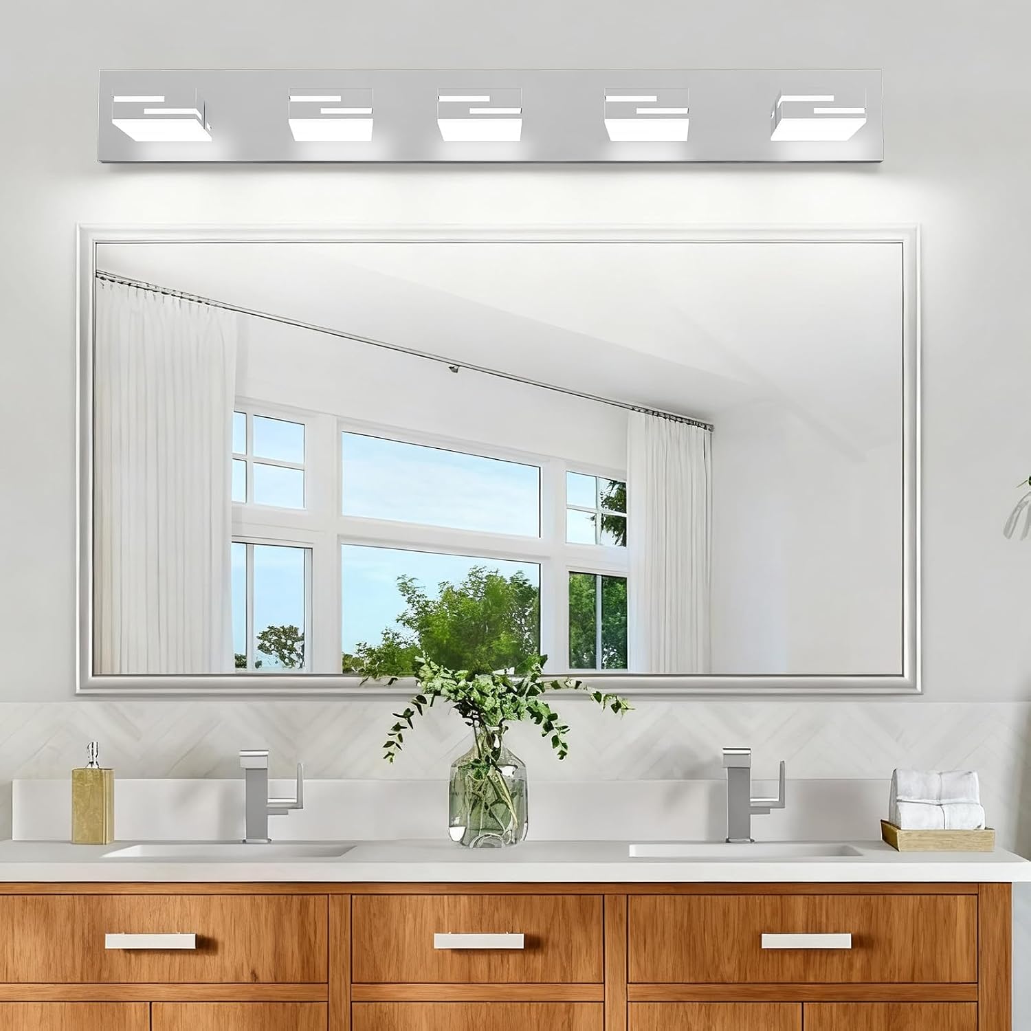 LED Modern Bathroom Vanity Light Fixtures, Dimmable Chrome Vanity Lights for Bathroom Lighting Fixtures Over Mirror, with 360° Rotatable Heads 5-Light 36-inch (Cool White 6000K)