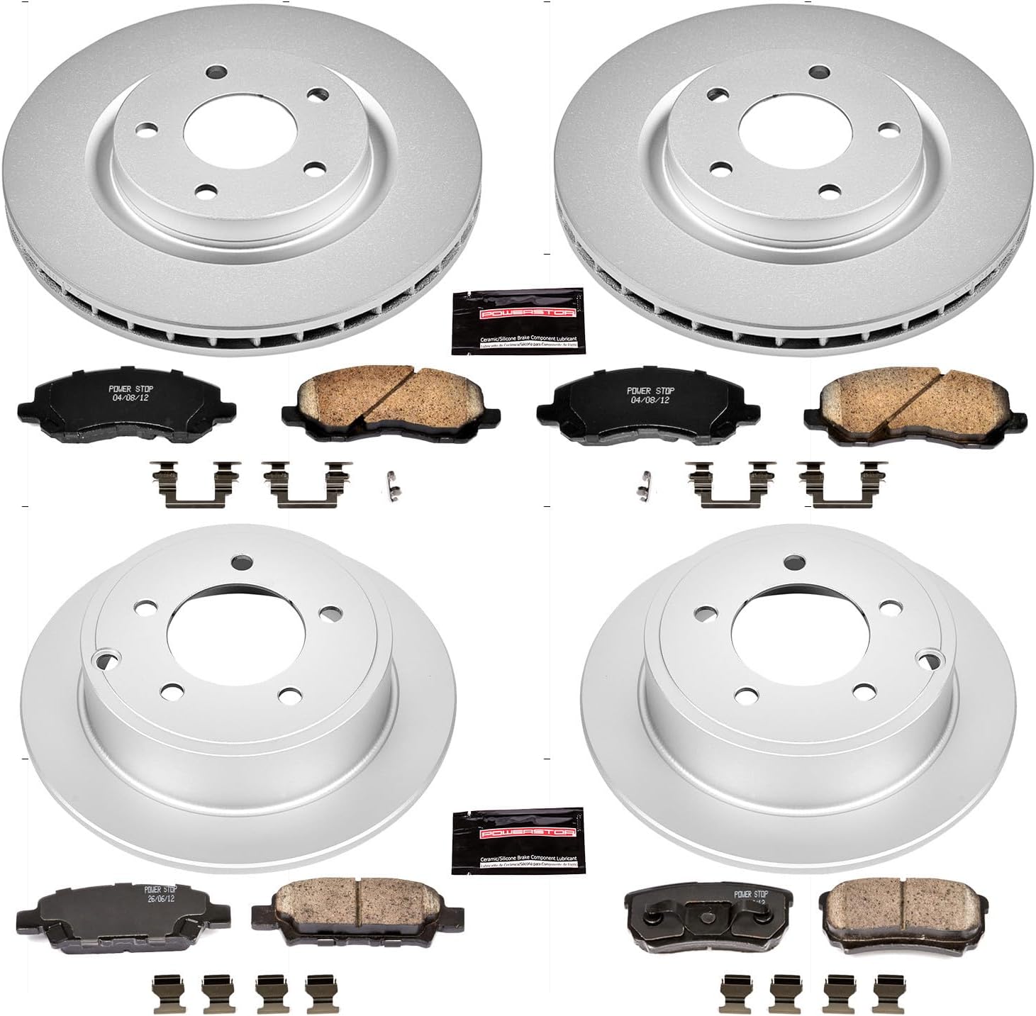 PowerStop Front and Rear Brake Kit for Chrysler 200 2011-14 |Sebring 2007-10 |Dodge Avenger 2008-14 |Caliber 2007-12 - Fully-Coated Disc Rotors with Z17 Ceramic Brake Pads Replacement, CRK2840
