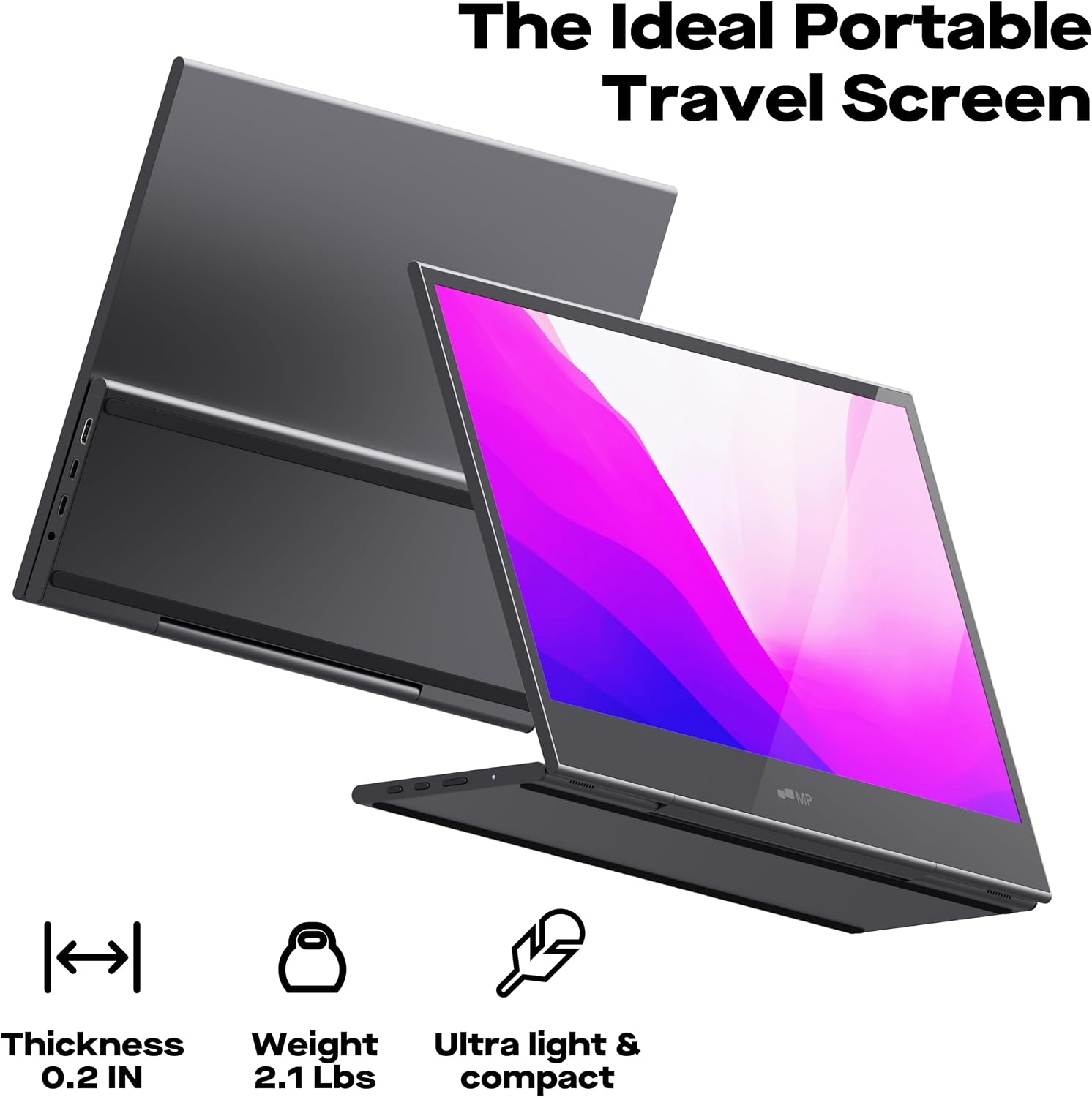 MP Mobile Pixels Glance Laptop Portable Monitor, 16 Inch 1080P FHD Display USB-C/HDMI Portable Monitors, Travel Monitor with Dual Speakers for macOS/Windows/DeX