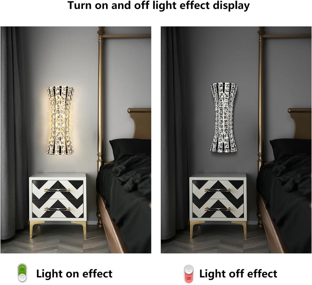 Crystal Wall Sconces,Modern Wall Light Fixtures,Luxury Indoor Chrome Wall Lamp for Living Room Bedroom Bathroom Hallway Doorway Stairway,Bedside,Tricolor Vanity Lighting Fixture