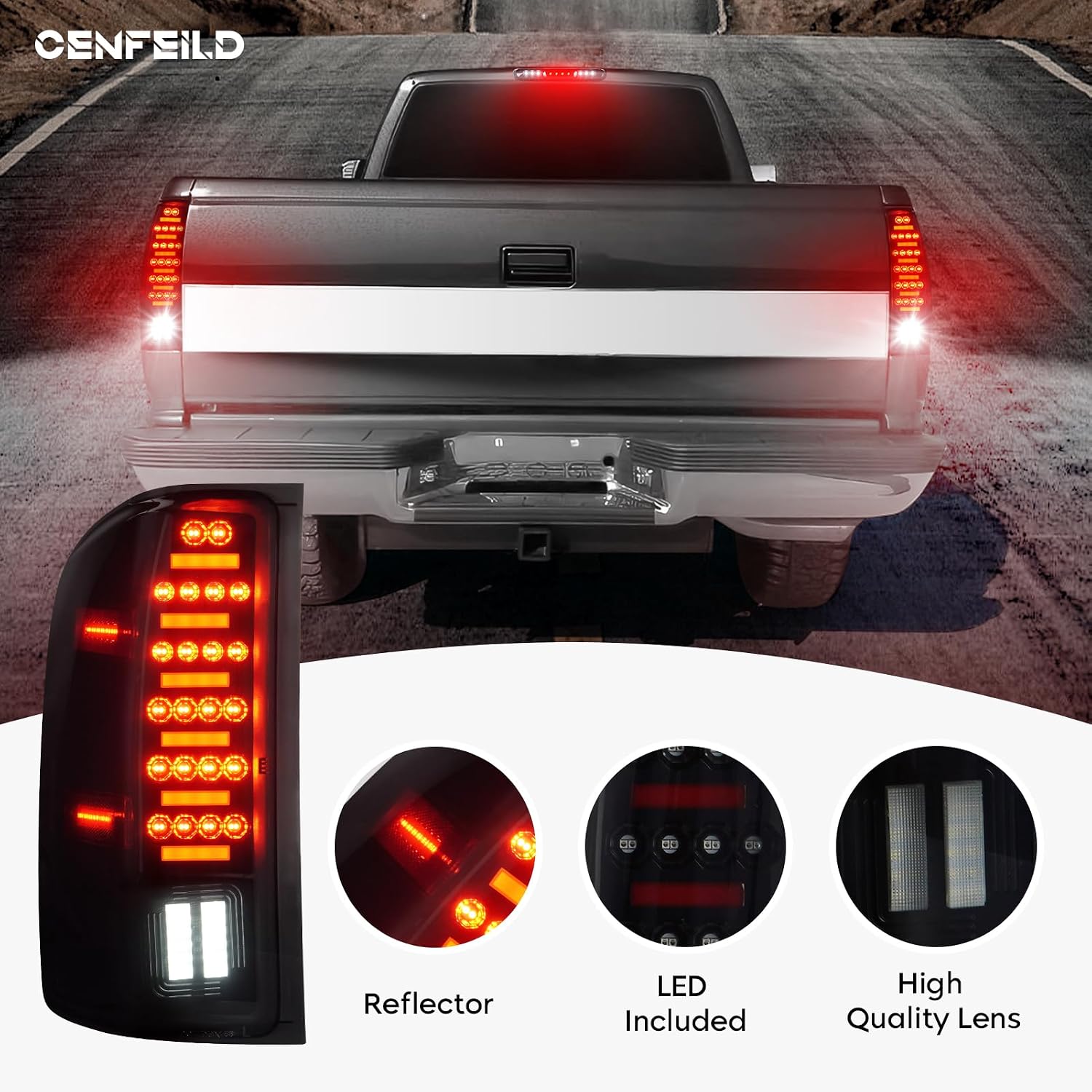 Tail Light Assembly [LED Kit]+ 3rd Third Brake Cargo Lamp Fit for Chevy Silverado 1500 2500HD 3500HD 07-14, for GMC Sierra 3500HD 08-14, Sierra Denali 3500 11-14 with Dual Rear Wheel ONLY, Smoked Lens
