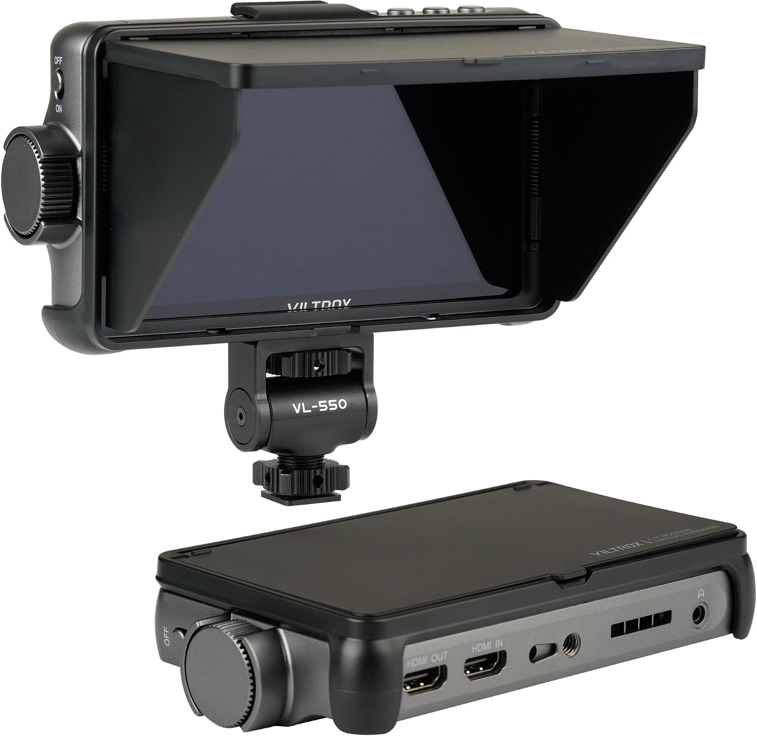 VILTROX DC-550 5.5 Inch Touchscreen Camera Field Monitor, 4K HDMI, 1200 nits, Camera Monitor with Battery, Sunshade Hood, 3D Lut, Peaking Focus Assist, 160° Wide View Angle, DC 12V Type-C 5V in