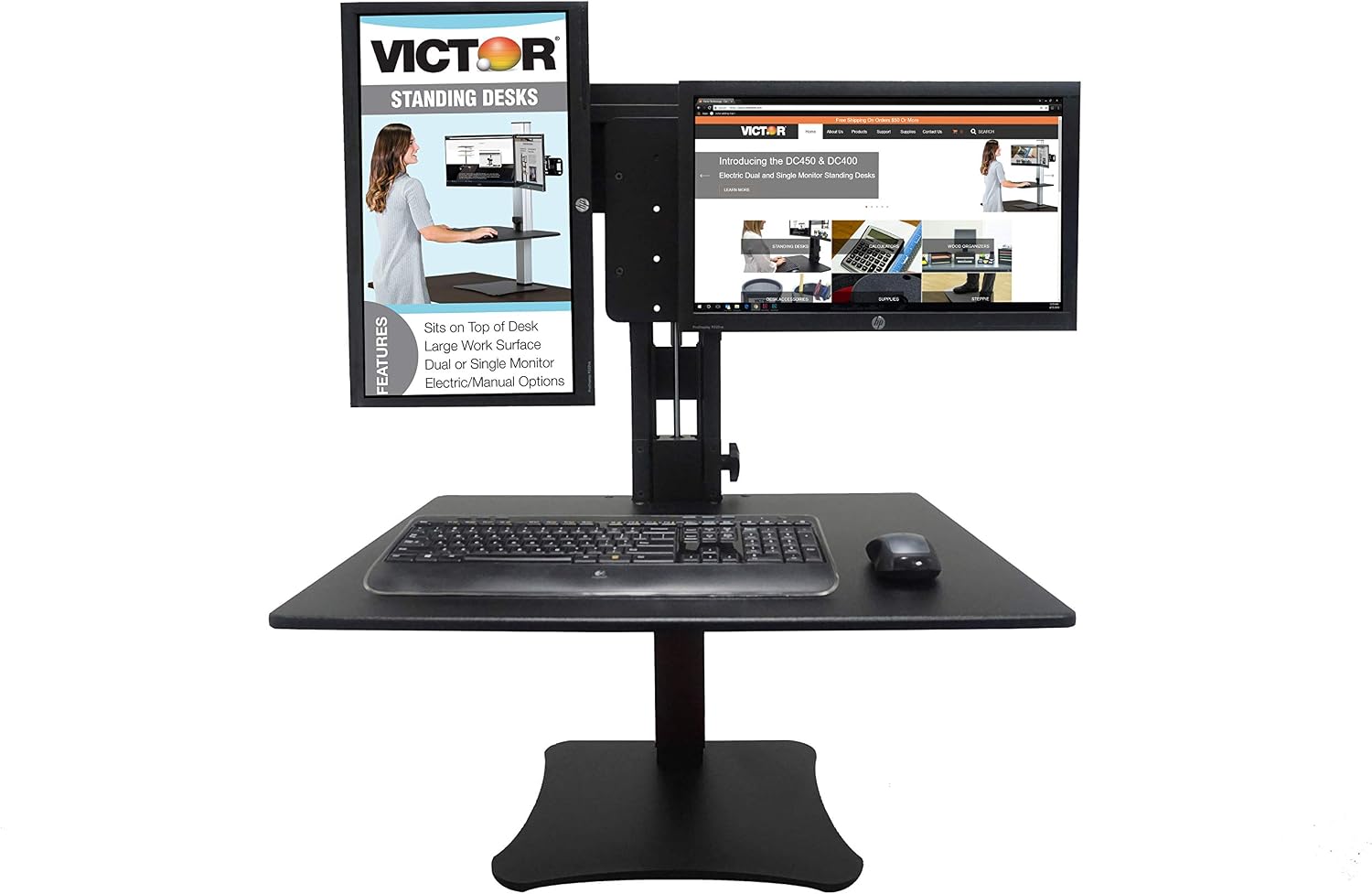 Victor High Rise Collection Dual Monitor Sit-Stand Standing Desk Converter, 28' by 23' by 15.5', Black