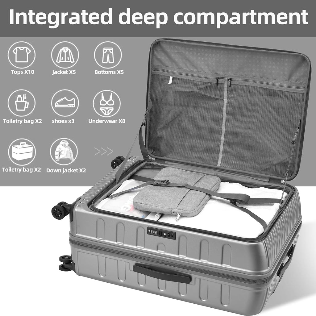 Kaleenie 29 Inch Luggage with Expansion & Side Opening Design, 50 * 31(35)*76cm, 117L~133L Ligthweight ABS+PC Hardshell Checked Suitcase, Gray