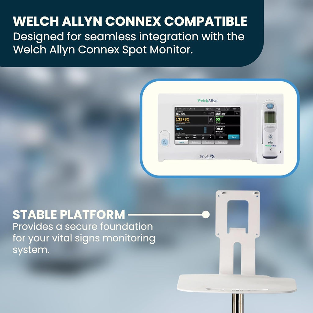 VivaDiagnostics Rolling Stand Vital Signs Monitor for WE 7000 Series Connex Spot, (Monitor NOT Included), Blood Pressure Cuff Basket, Work Surface, Adjustable Pole, and Cord Organizer
