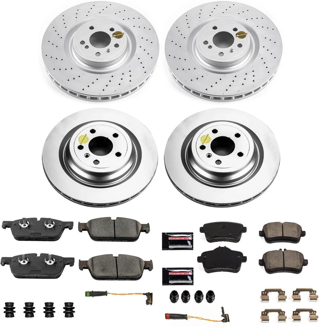 PowerStop Front and Rear Brake Kit for Mercedes-Benz GLE43 AMG 2017-19 |GLE550e 2016-18 |ML550 2012-14 - Fully-Coated Disc Rotors with Z23 Carbon-Fiber Ceramic Brake Pads Upgrade, CRK8191