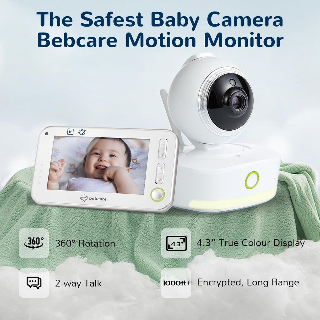 Bebcare Motion - Smart Video Baby Monitor: 4.3' Ultra-Clear Screen, 360° Pan-and-Tilt Camera, Temperature Sensor, Motion and Sound Alert, Auto Baby Tracking Camera (Without Breathing Sensor Mat)