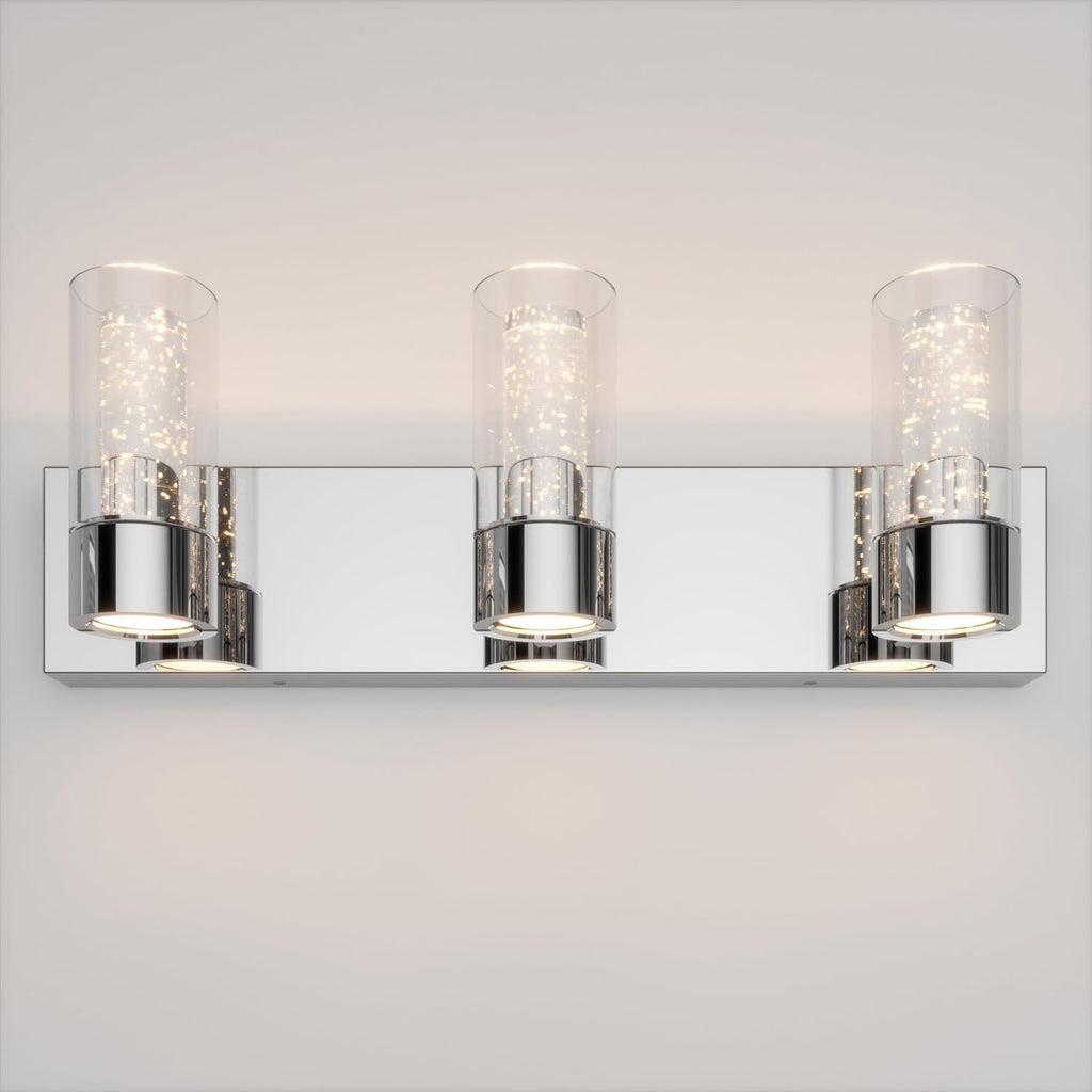 artika Essence 23W LED Modern Vanity Light Fixture, Chrome Finish with Bubble Glass and Glass Diffusers - Ideal for Bathroom Lighting - 1800 Lumens, 3000 Kelvin, No Bulb Required