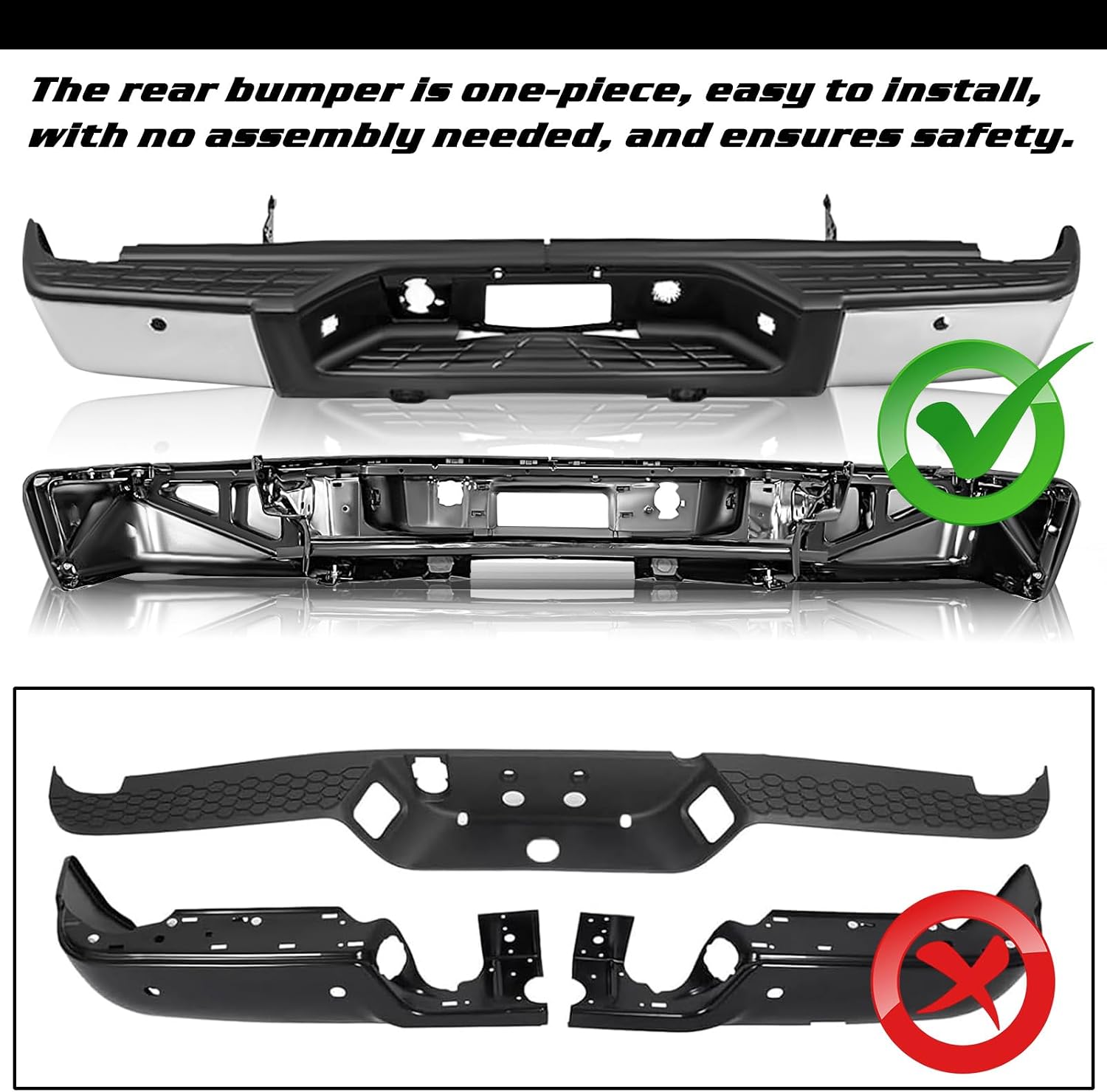 JSBOYAT Rear Step Bumper Fit for 2007-2013 Chevy Silverado 1500 / GMC Sierra 1500 Chrome Steel Bumper Assembly with Sensor Holes (Chrome) NOT Fit 2500 3500