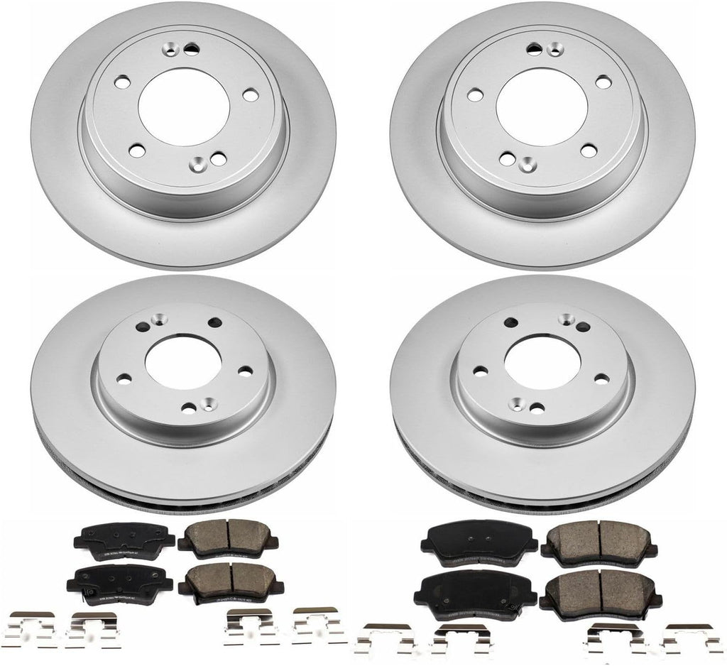 PowerStop Front and Rear Brake Kit for Hyundai Veloster 2017 |Kia Forte 2017-18 |Forte5 2017-18 - Fully-Coated Disc Rotors with Z17 Ceramic Brake Pads Replacement, CRK7582