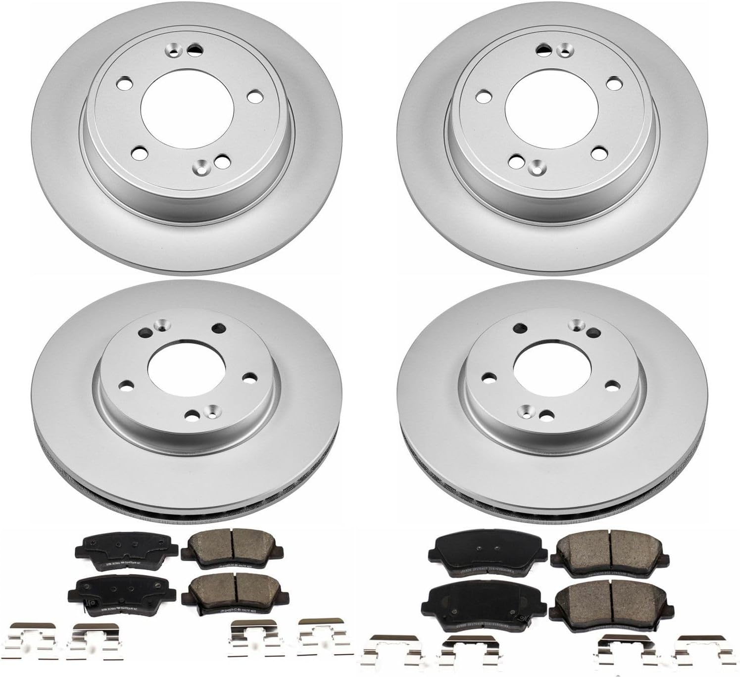 PowerStop Front and Rear Brake Kit for Hyundai Veloster 2017 |Kia Forte 2017-18 |Forte5 2017-18 - Fully-Coated Disc Rotors with Z17 Ceramic Brake Pads Replacement, CRK7582