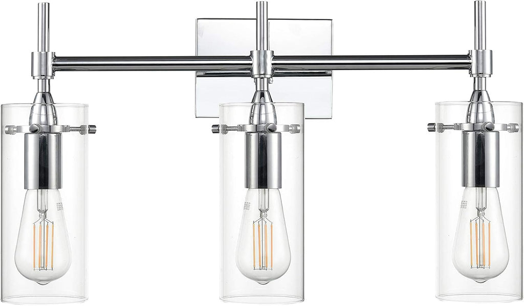 Linea di Liara Effimero Modern Farmhouse Bathroom Vanity Lights Fixtures 3 Lights Over Mirror Chrome Vanity Lights for Bathroom Light Fixtures Industrial Lighting Clear Glass Covers, UL Listed