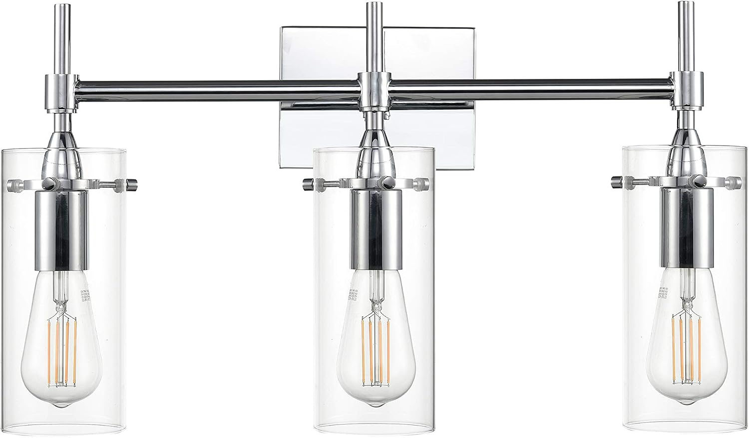 Linea di Liara Effimero Modern Farmhouse Bathroom Vanity Lights Fixtures 3 Lights Over Mirror Chrome Vanity Lights for Bathroom Light Fixtures Industrial Lighting Clear Glass Covers, UL Listed