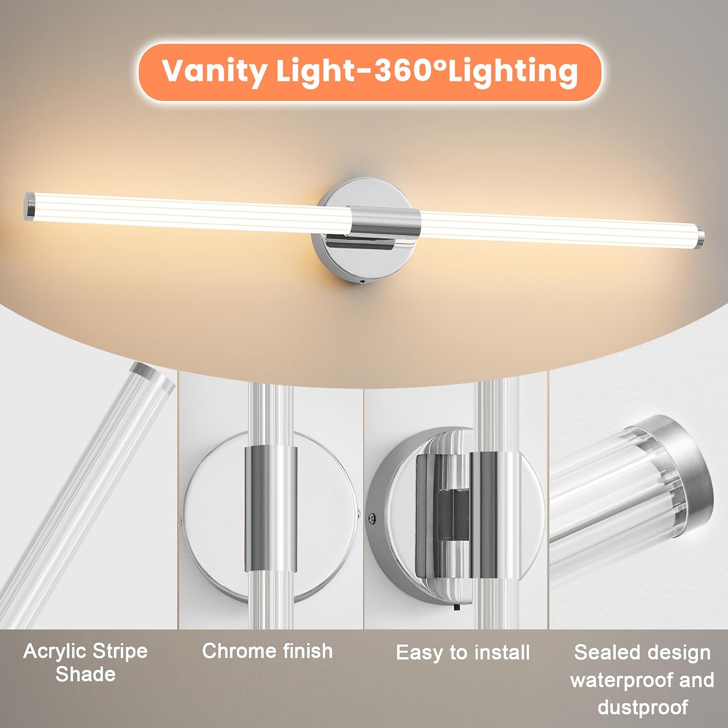 Bathroom Wall Sconces Set of 2 Hardwired Dimmable 5CCT LED Bathroom Light Fixtures Over Mirror 360° Full Lighting 31' Long Vanity Light Bar Modern Chrome Wall Sconce for Bedroom Living Room