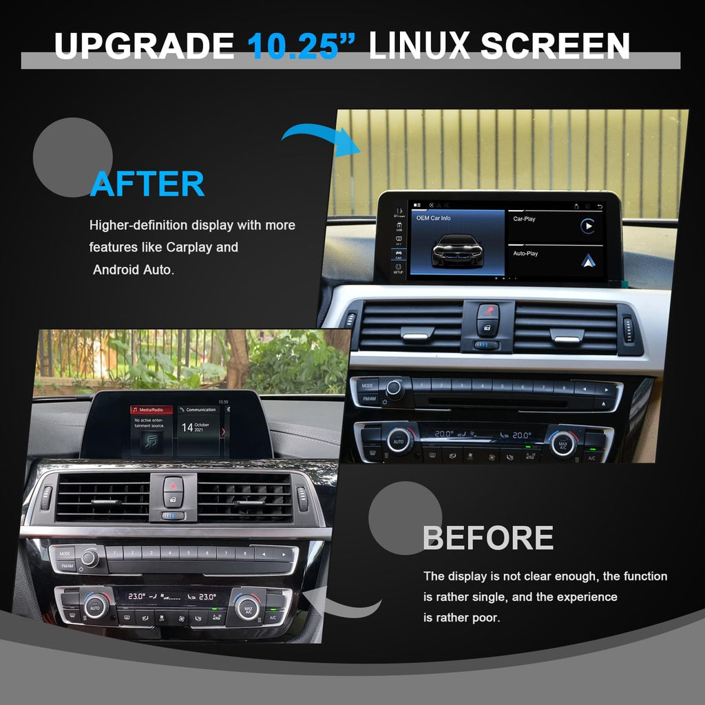 PEMP 10.25' Linux Screen for BMW 3 Series F30 X1 F48 2017-2019 EVO ID6, Wireless CarPlay Android Auto Support for Calls and Music Using OEM Bluetooth