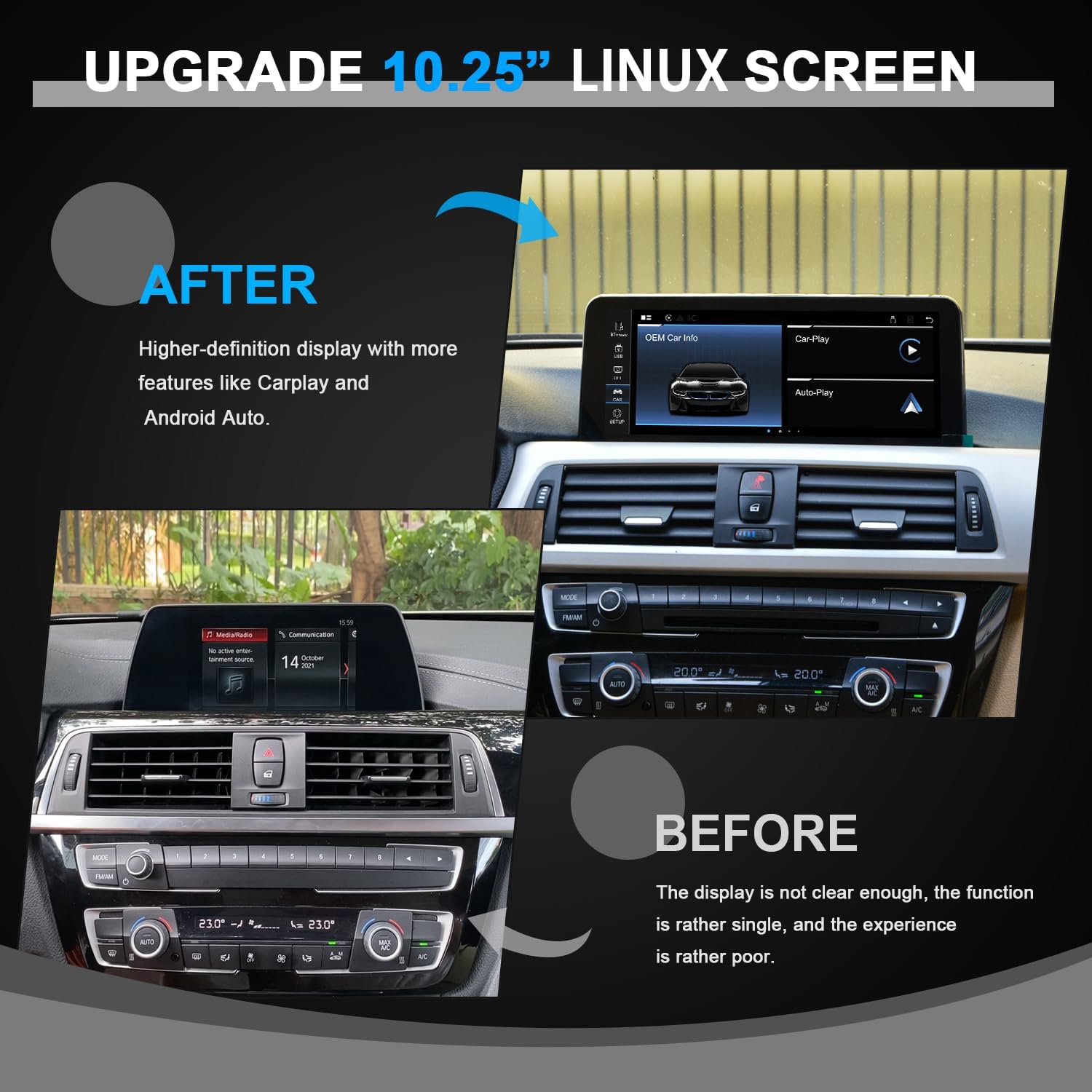 PEMP 10.25' Linux Screen for BMW 3 Series F30 X1 F48 2017-2019 EVO ID6, Wireless CarPlay Android Auto Support for Calls and Music Using OEM Bluetooth
