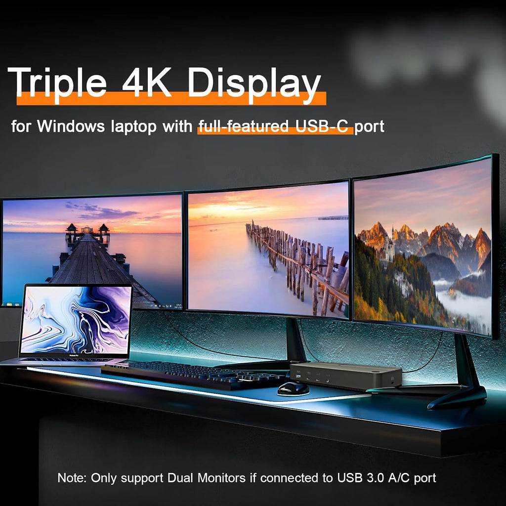 MacBook Docking Station 3 Monitors, Displaylink Laptop Docking Stations with 130W Power Supply,15 in 1 USB C Triple 4K Display Dock for MacBook Pro/Air and USB-C/A Port Computer (3 HDMI, 2 DP)