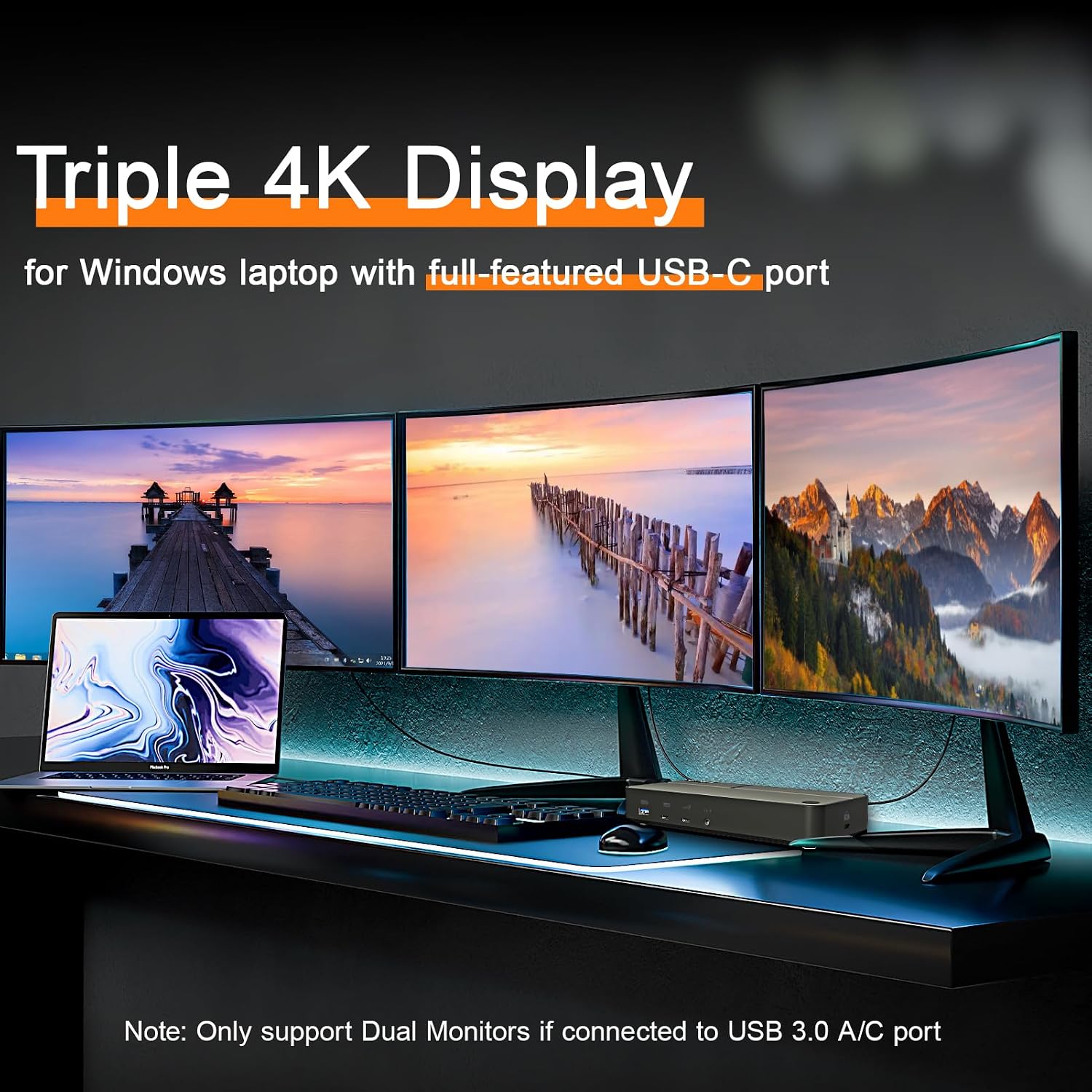 MacBook Docking Station 3 Monitors, Displaylink Laptop Docking Stations with 130W Power Supply,15 in 1 USB C Triple 4K Display Dock for MacBook Pro/Air and USB-C/A Port Computer (3 HDMI, 2 DP)