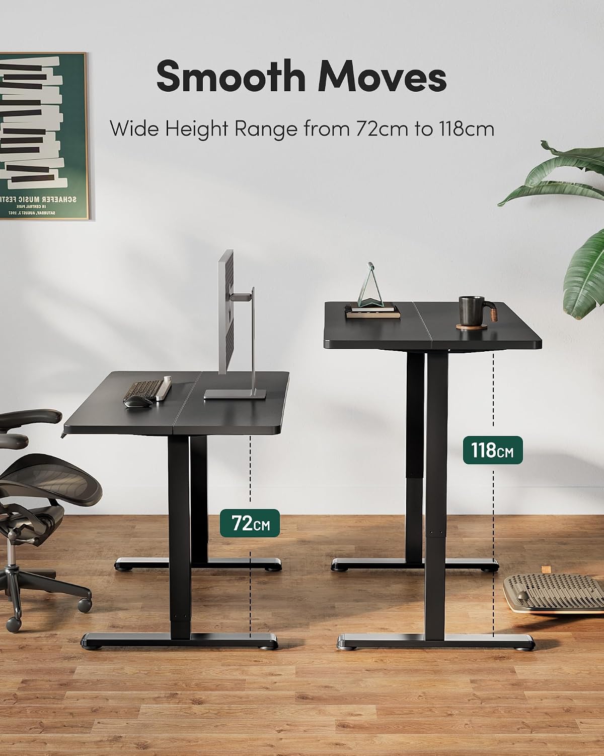 FEZIBO Electric Standing Desk Height Adjustable, 55 x 24 Inches Sit Stand up Desk, Home Office Computer Desk Rising Memory Presets (Black)