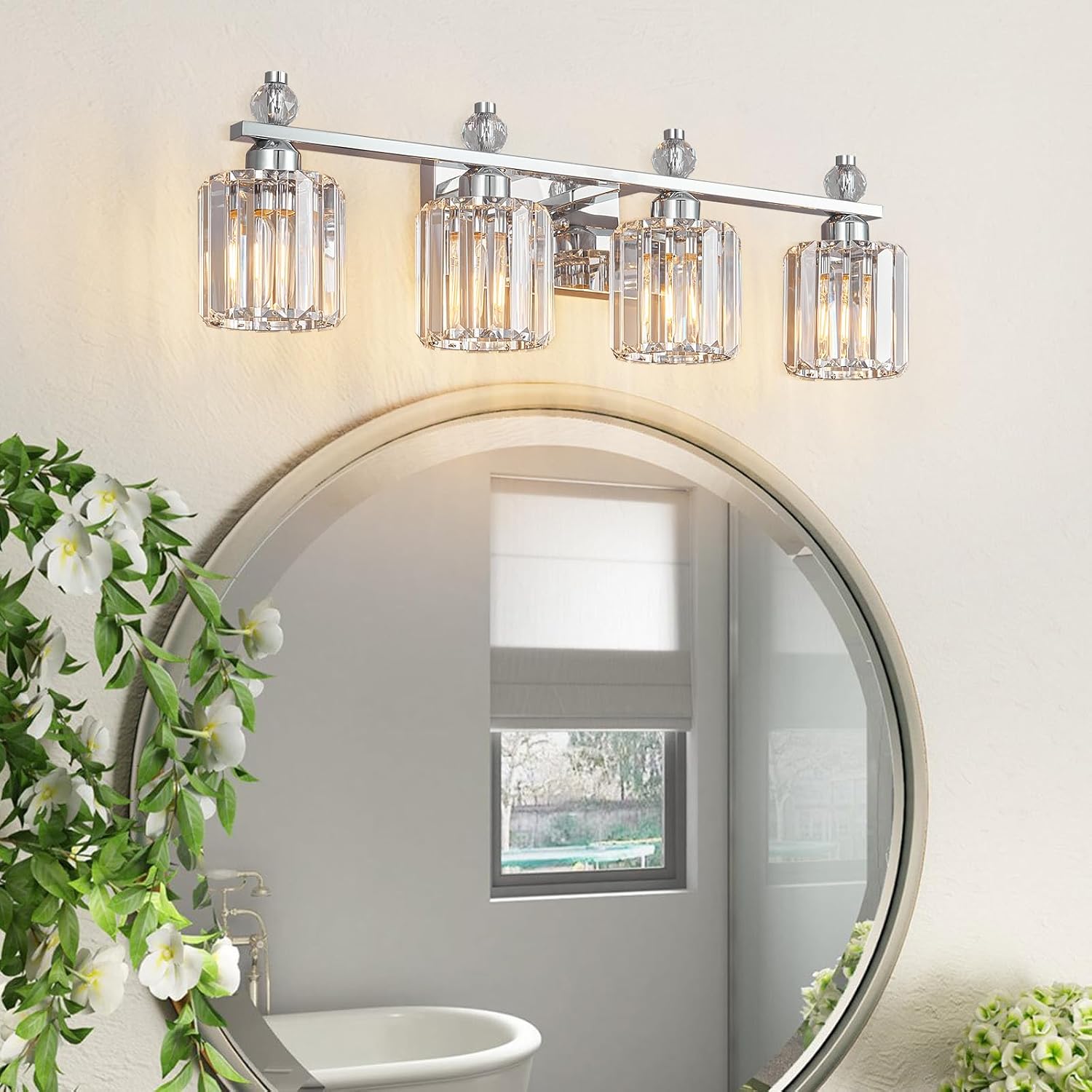 Bathroom Vanity Lights 4-Light Chrome Modern Crystal Vanity Light Fixtures Over Mirror Crystal Bathroom Vanity Lighting Fixtures