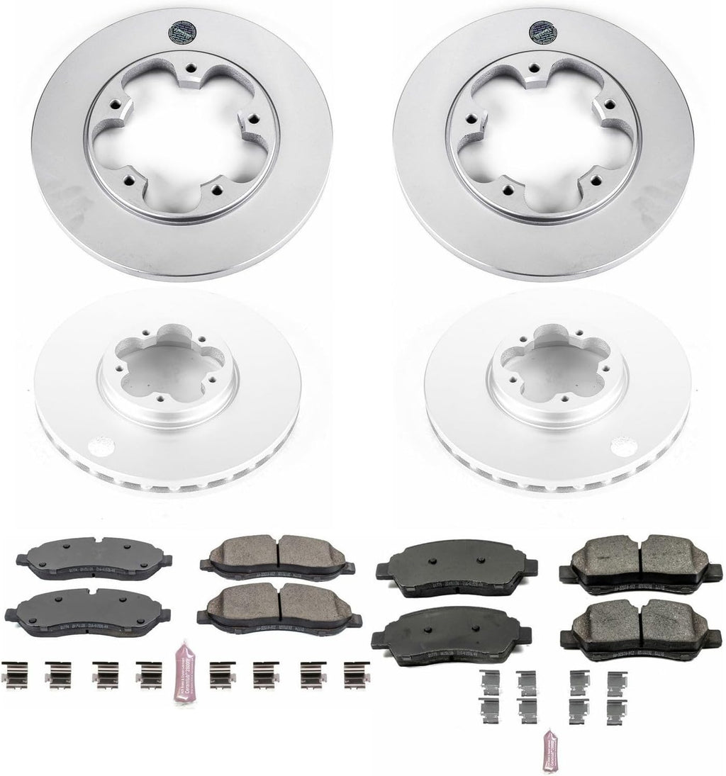 PowerStop Front and Rear Brake Kit for Ford Transit-150 2015-19 |Transit-250 2015-19 |Transit-350 2015-19 - Fully-Coated Disc Rotors with Z17 Ceramic Brake Pads Replacement, CRK7235