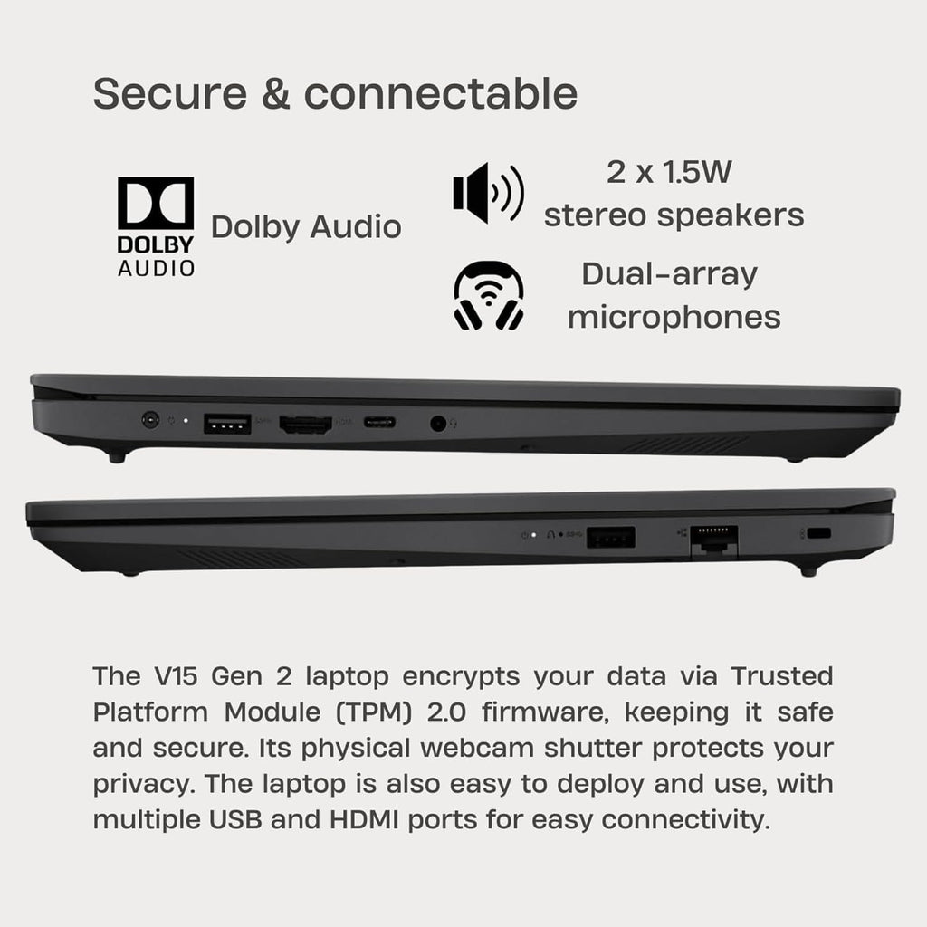 Lenovo V15 AI-Powered Business Laptop • Copilot Ready • 32GB RAM • 512GB PCIe SSD • 15.6 FHD Display w/Low-Blue Light • HDMI • Long Battery Life • Ethernet Port • Intel Processor • Win 11 Pro