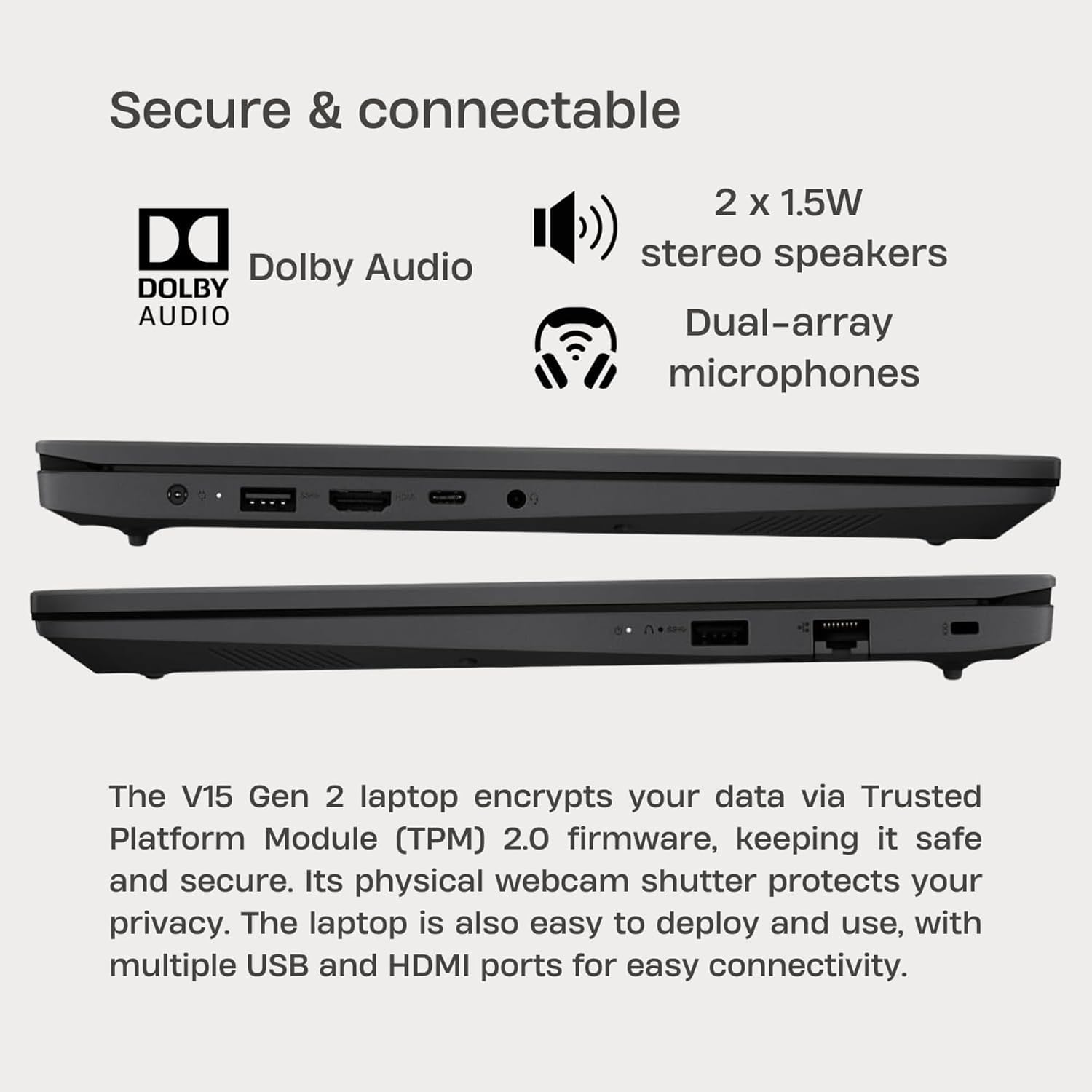 Lenovo V15 AI-Powered Business Laptop • Copilot Ready • 32GB RAM • 512GB PCIe SSD • 15.6 FHD Display w/Low-Blue Light • HDMI • Long Battery Life • Ethernet Port • Intel Processor • Win 11 Pro
