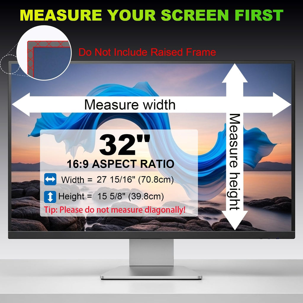 2 Pack Privacy Screen for 32 Inch 16:9 (70.8x39.8cm) Computer Monitor - Blue Light Filter & Anti-Glare, Removable Screen Privacy Shield | PC Protector Film for Flat and Curved Screens