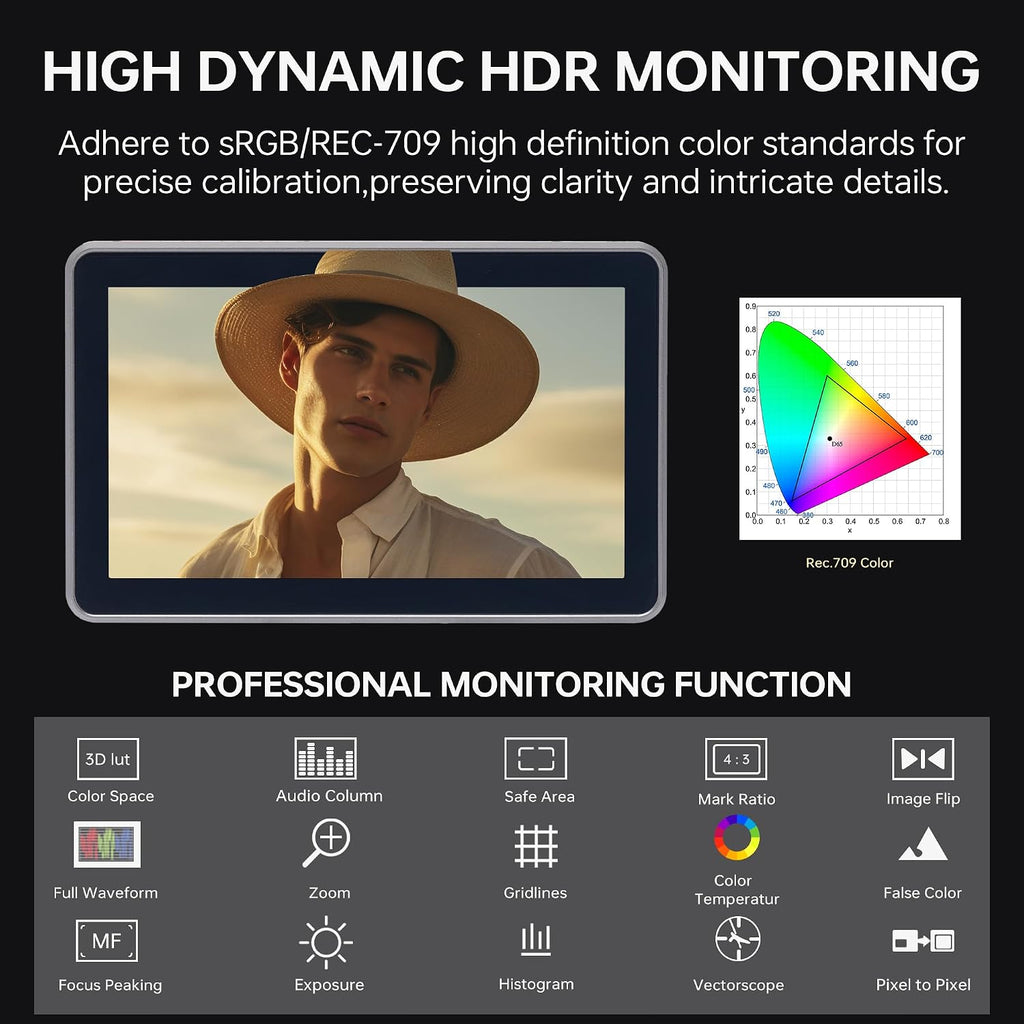 VILTROX DC-X3 Touchscreen Camera Field Monitor, 6 Inch 4K Professional Photographic Monitor 3G-SDI/HDMI 1.4 Input Output, 2000nits Camera Monitor with Battery, Sunshade Hood, USB A 3D Lut
