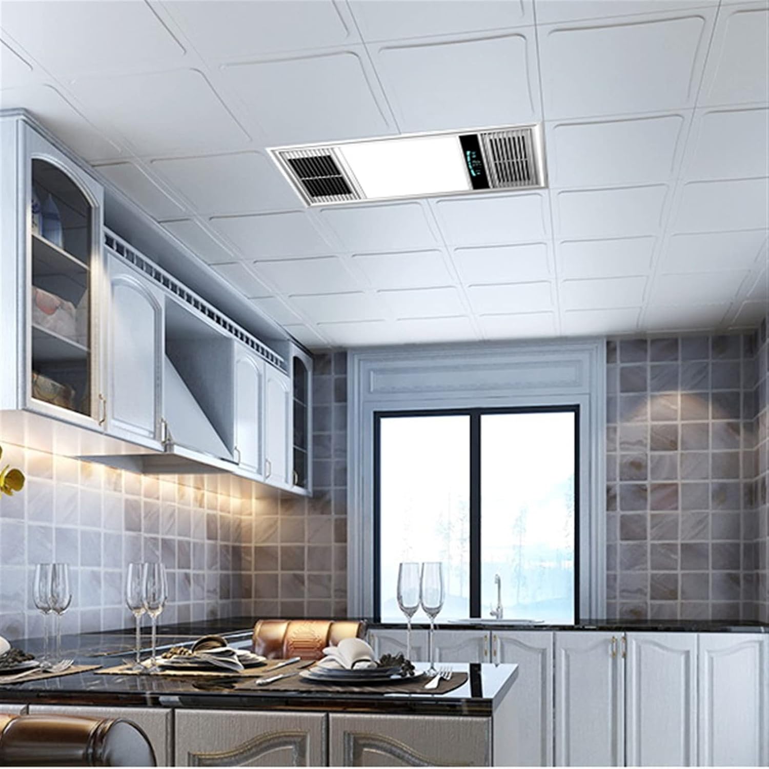 Exhaust Fan Integrated Ceiling Exhaust Fan Light Combo, 2-in-1 Ultra Quiet Bathroom Fan with LED Light, 30 x 60 cm Ceiling Ventilation Fan Vent for Home Household Vent Fan/Exhaust Fans (Gold 300 x 600