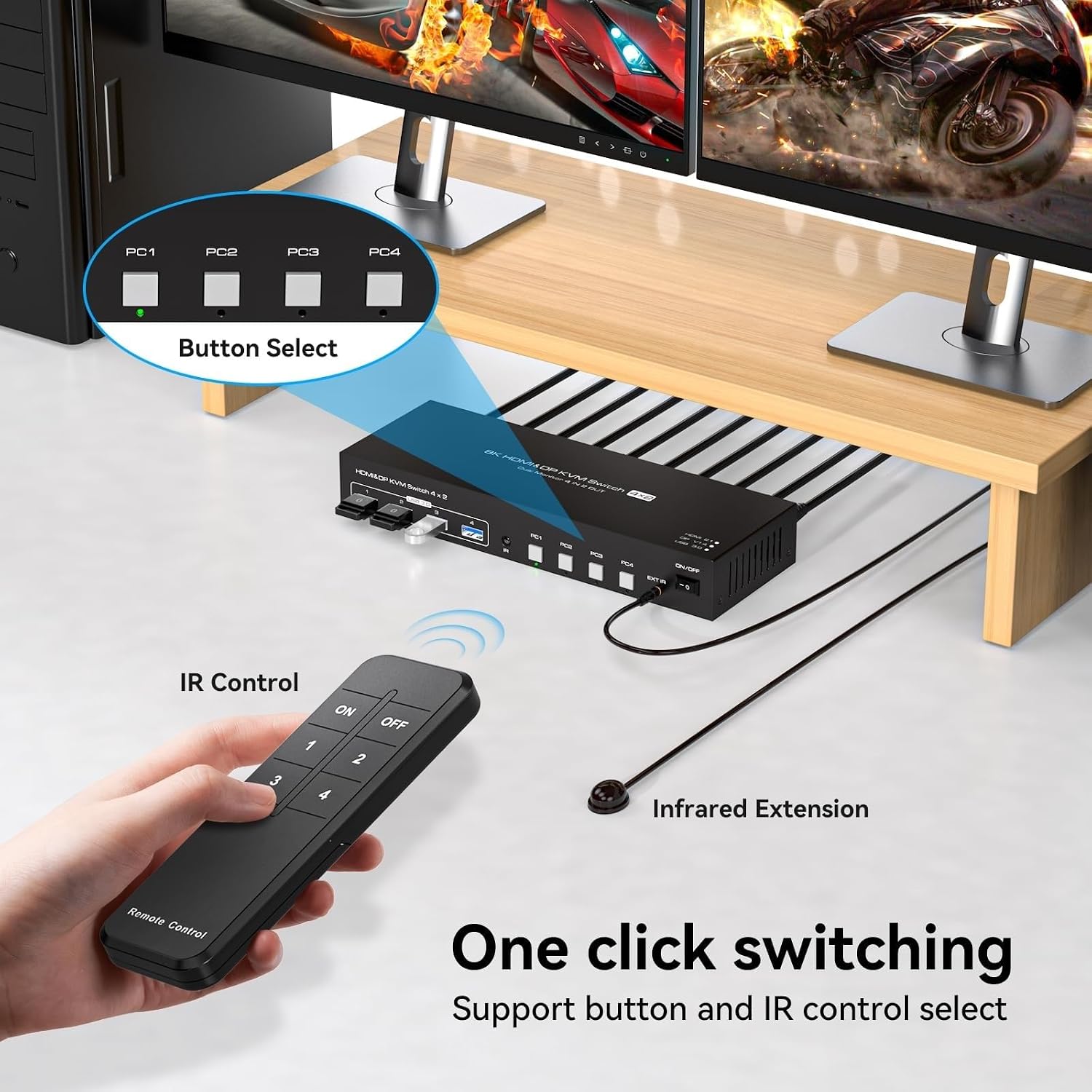 KVM Switch 2 Monitors 4 Computers 4K 120Hz Dual Displayport USB 3.0 Switcher for 4 PC Share Keyboard Mouse(AU Power Adapter)