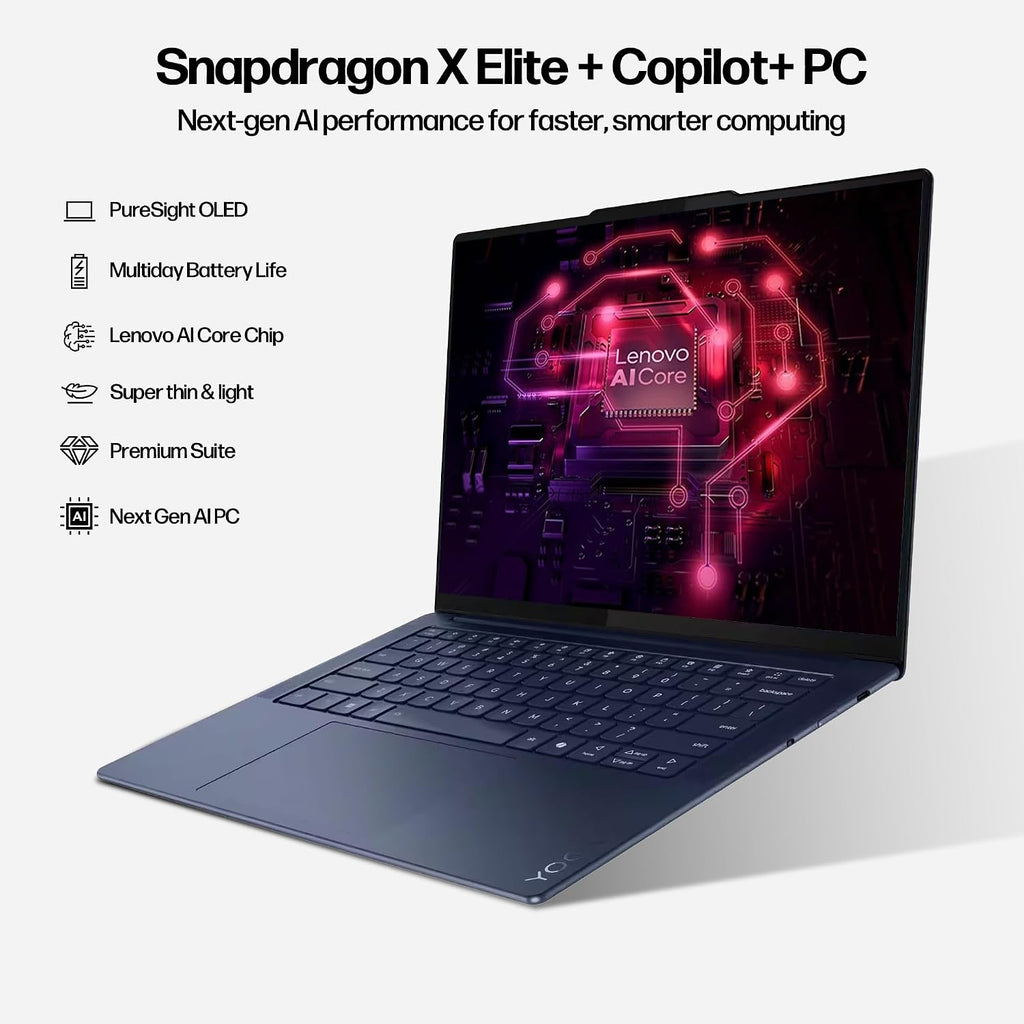 Lenovo Yoga Slim 7X 3K OLED Touchscreen Laptop, 14.5' 1000 nits Display, Snapdragon X Elite 12-Core NPU Copilot+ PC, 16GB RAM, 1TB SSD + 500GB Portable Drive, WiFi 7, Backlit, Stylus Pen, Win 11
