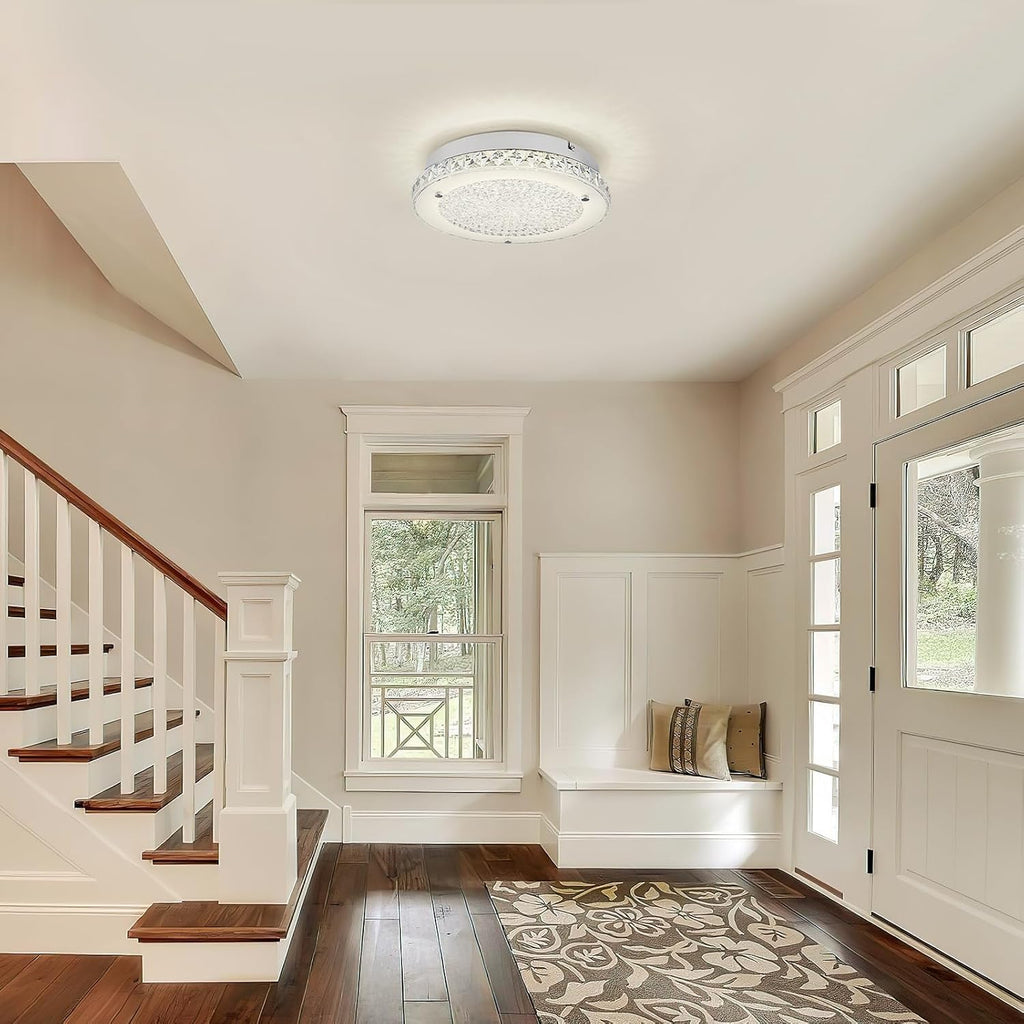 Crystal Ceiling Light 3000/4000/5000K Crystal Ceiling Mounted Light Dimmble LED Chandelier for Hallway Dinning Room Bathroom Bedroom Hallway Entrance 14''