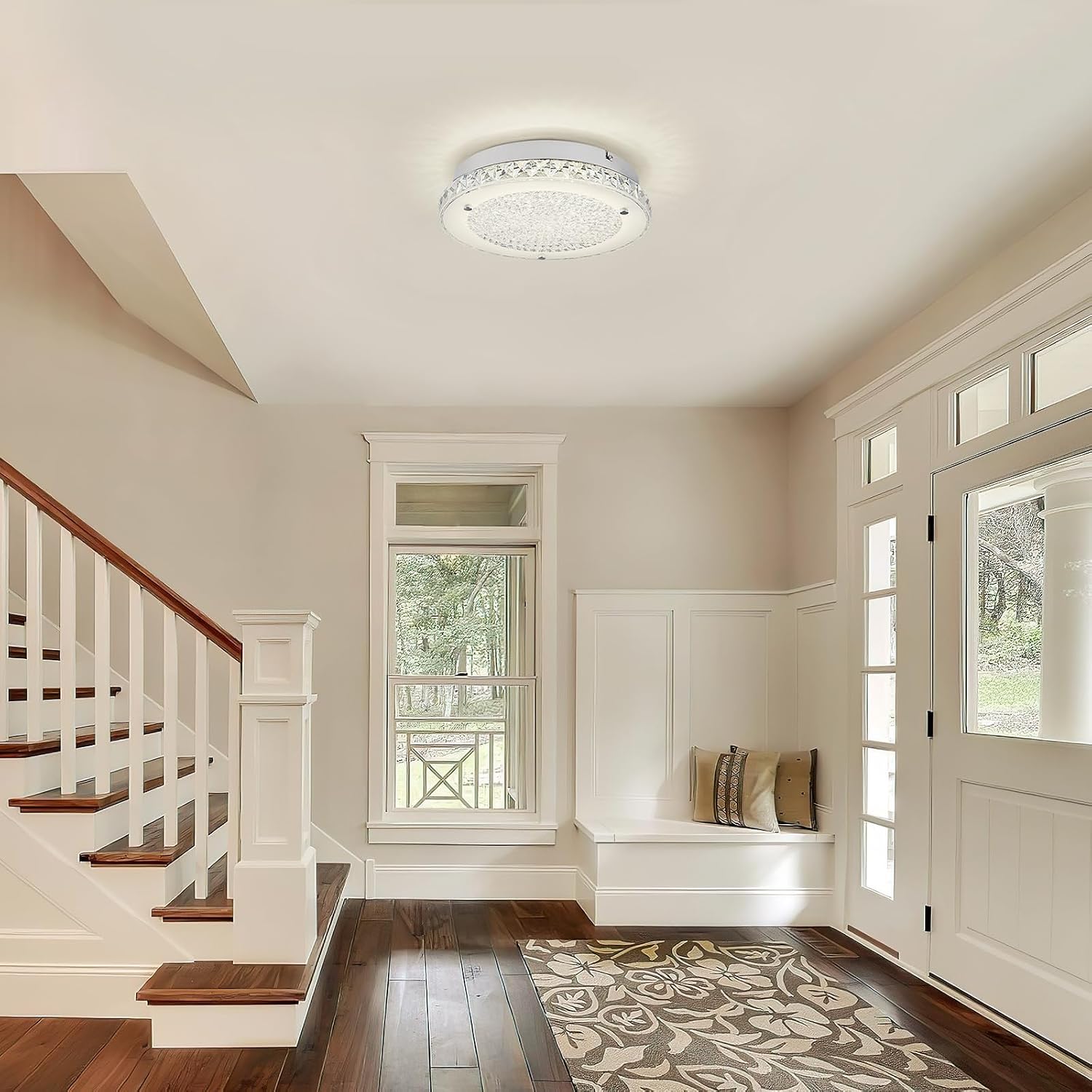 Crystal Ceiling Light 3000/4000/5000K Crystal Ceiling Mounted Light Dimmble LED Chandelier for Hallway Dinning Room Bathroom Bedroom Hallway Entrance 14''