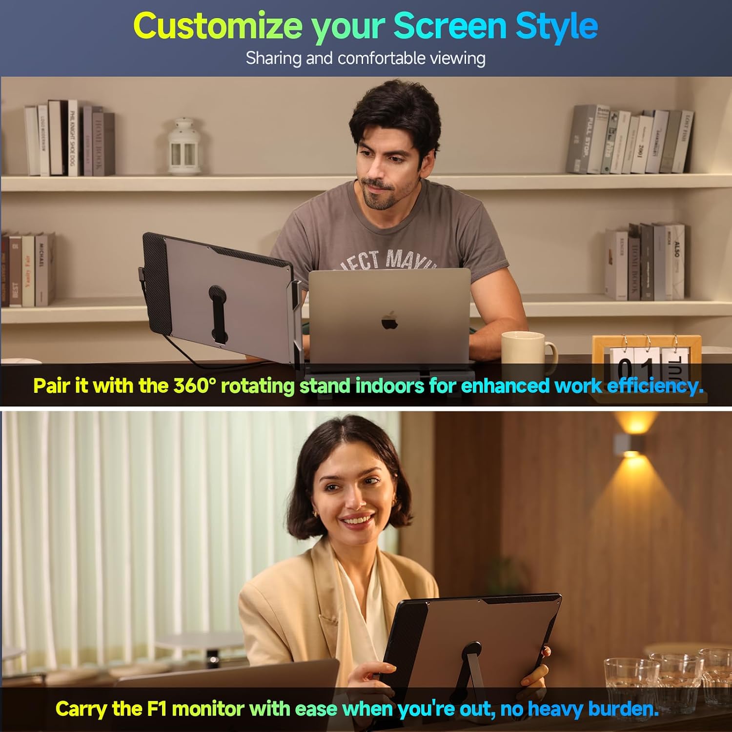 Maxfree F1 Laptop Screen Extender - 14' FHD Laptop Monitor Extender Dual Screen with 360° Rotation Stand, Portable Monitor for Laptops 13-17' Plug & Play for Windows/Mac/Android/Switch/PS5