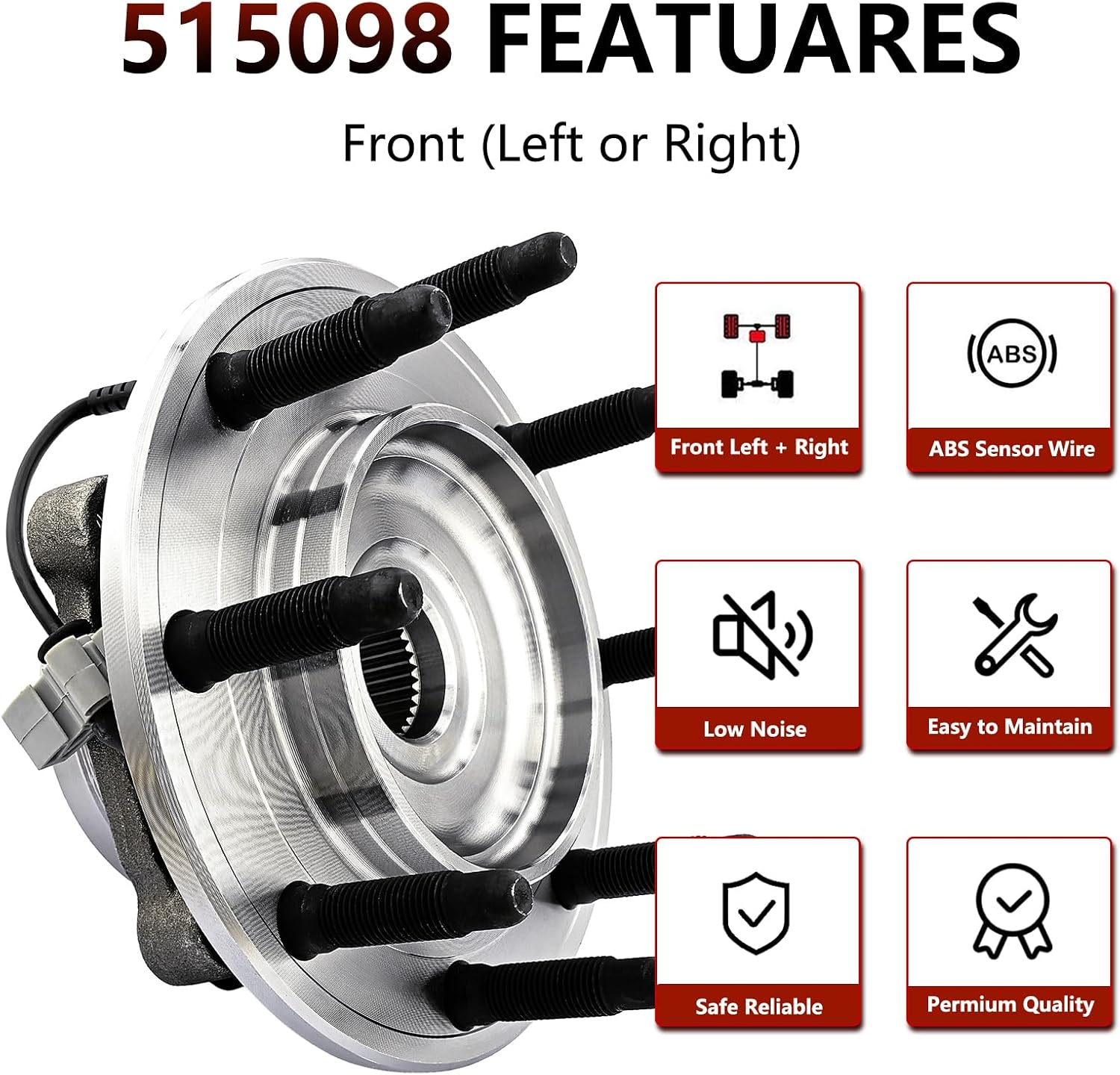 JLEO 515098 Pair (2) Front Wheel Bearing Hub Assembly Fits for 2007-2010 Chevy Silverado 2500HD 3500HD,Suburban 2500,for 2007-2010 GMC Sierra 2500HD 3500HD,Yukon XL 2500,for 2008-2009 Hummer H2