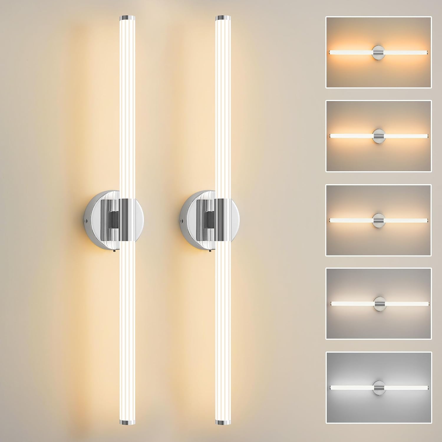 Bathroom Wall Sconces Set of 2 Hardwired Dimmable 5CCT LED Bathroom Light Fixtures Over Mirror 360° Full Lighting 31' Long Vanity Light Bar Modern Chrome Wall Sconce for Bedroom Living Room