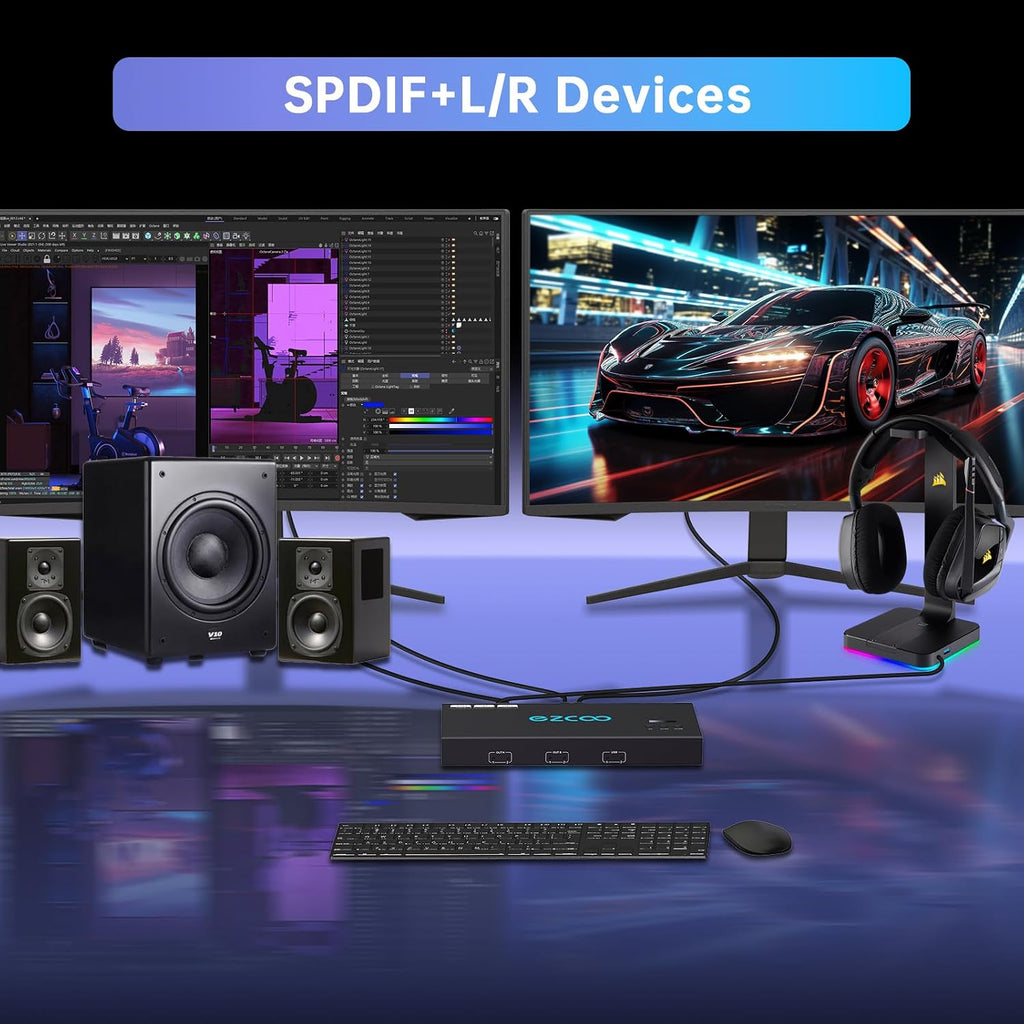 4K@60Hz HDMI 2.0 Dual Monitor KVM Switch 2x1 for 2PC Share 2 Displays and 4 USB 3.0 Ports SPDIF L/R Audio,Copy/Extended Mod compatibile with Windows, Unix and Mac OS X