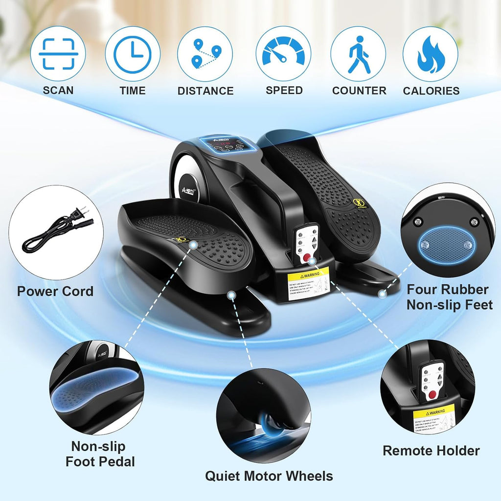Under Desk Elliptical Machine, Leg Exerciser for Seniors Adults, Adjustable Speeds Elliptical Trainer with Remote, Quiet & Portable Mini Seated Pedal Exerciser for Home Office Use