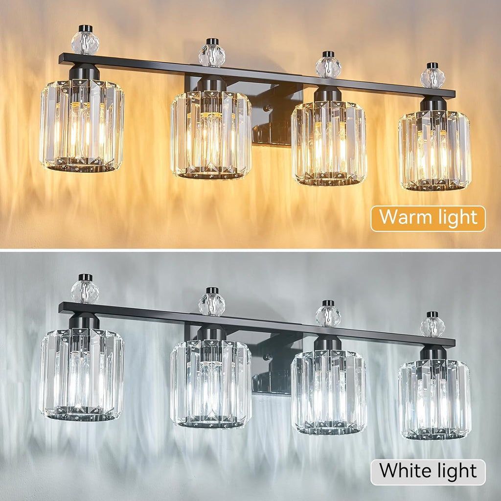 Bathroom Vanity Lights 4-Light Plating Black Modern Crystal Vanity Light Fixtures Over Mirror Crystal Bathroom Vanity Lighting Fixtures