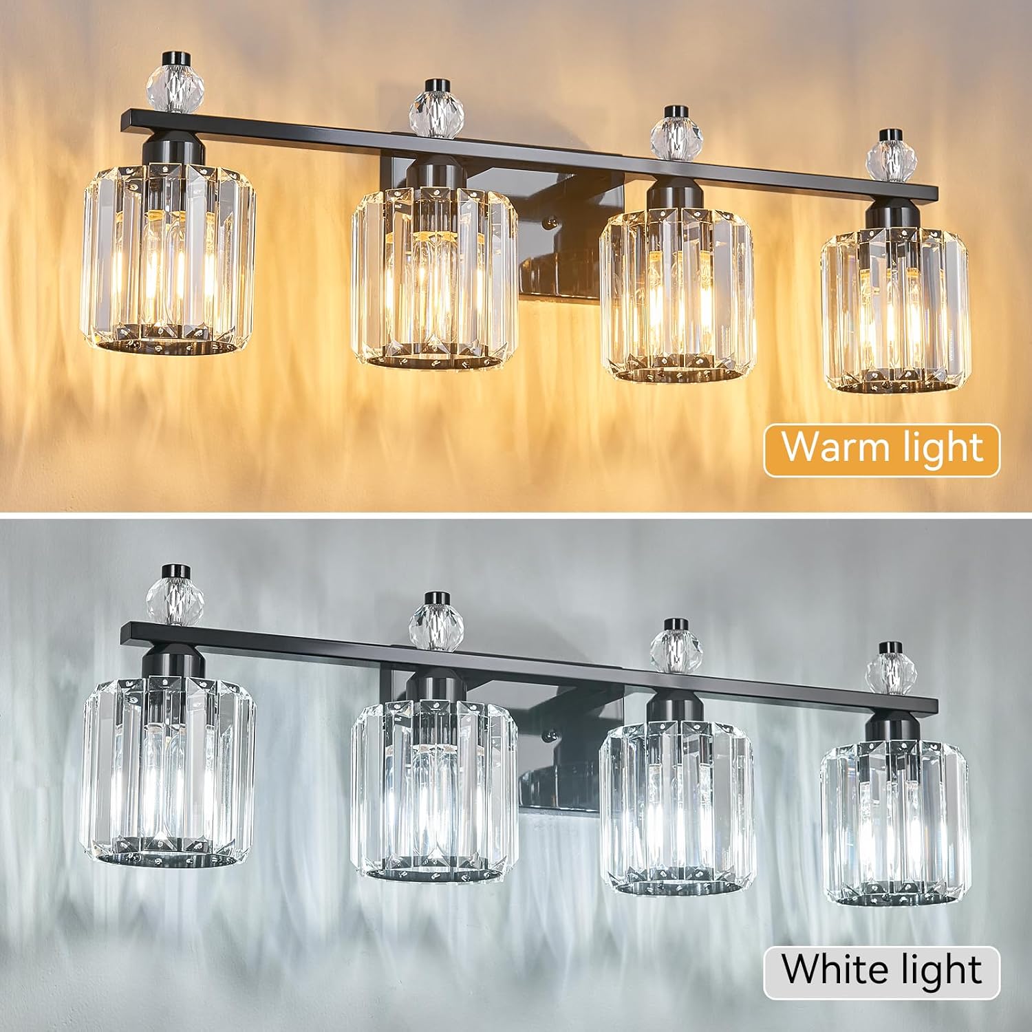 Bathroom Vanity Lights 4-Light Plating Black Modern Crystal Vanity Light Fixtures Over Mirror Crystal Bathroom Vanity Lighting Fixtures