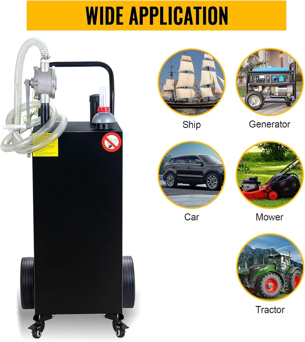 Gas Caddy 30 Gallon Fuel Storage Tank, Large Fuel Container Gas Can with Pump, Portable Gasoline Water Fuel Transfer Tank for Boat Car ATV Lawn Mowers Motorcycle -Black